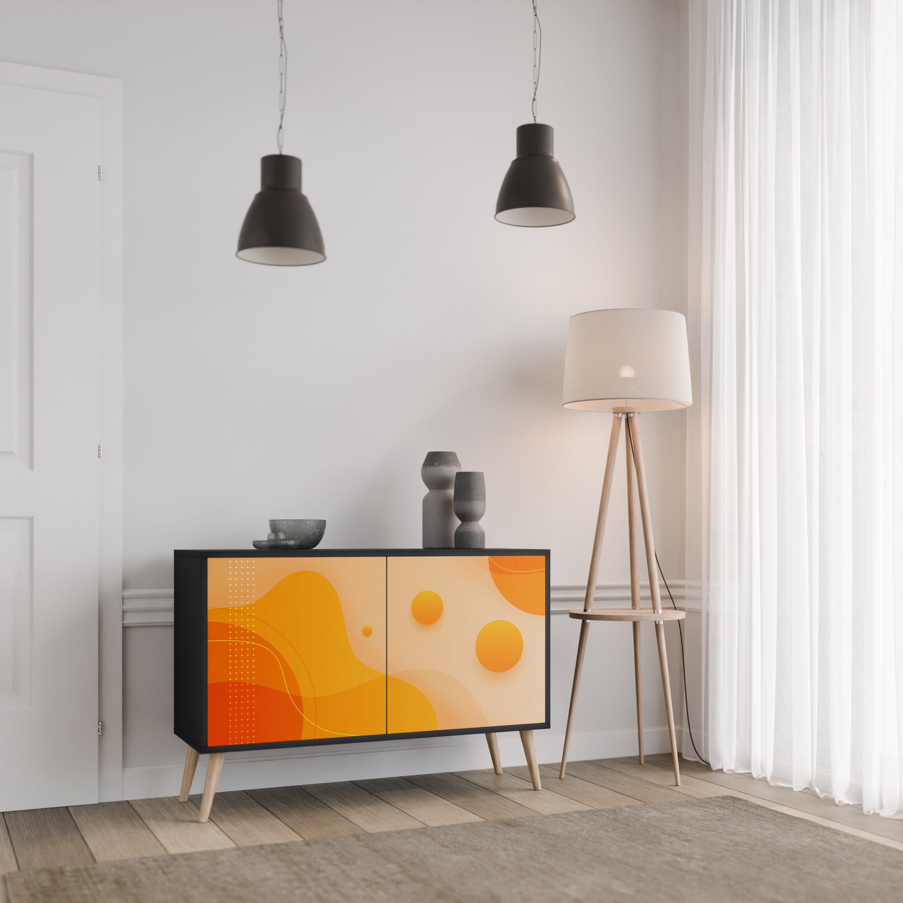 ORANGE ARRANGEMENT Sideboard mit 2 Türen in Schwarz