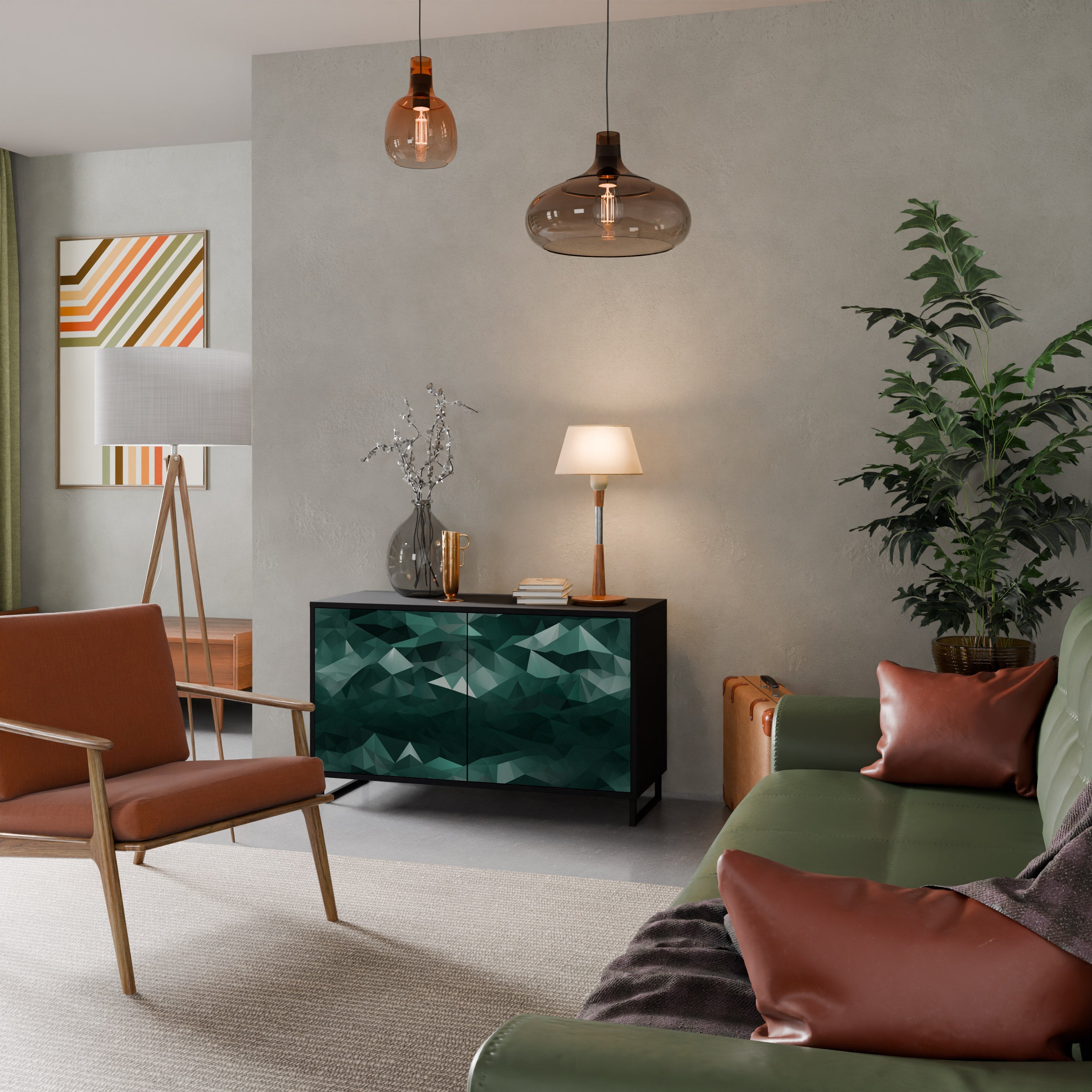 POLYGONAL FLOATING Sideboard mit 2 Türen in Schwarz