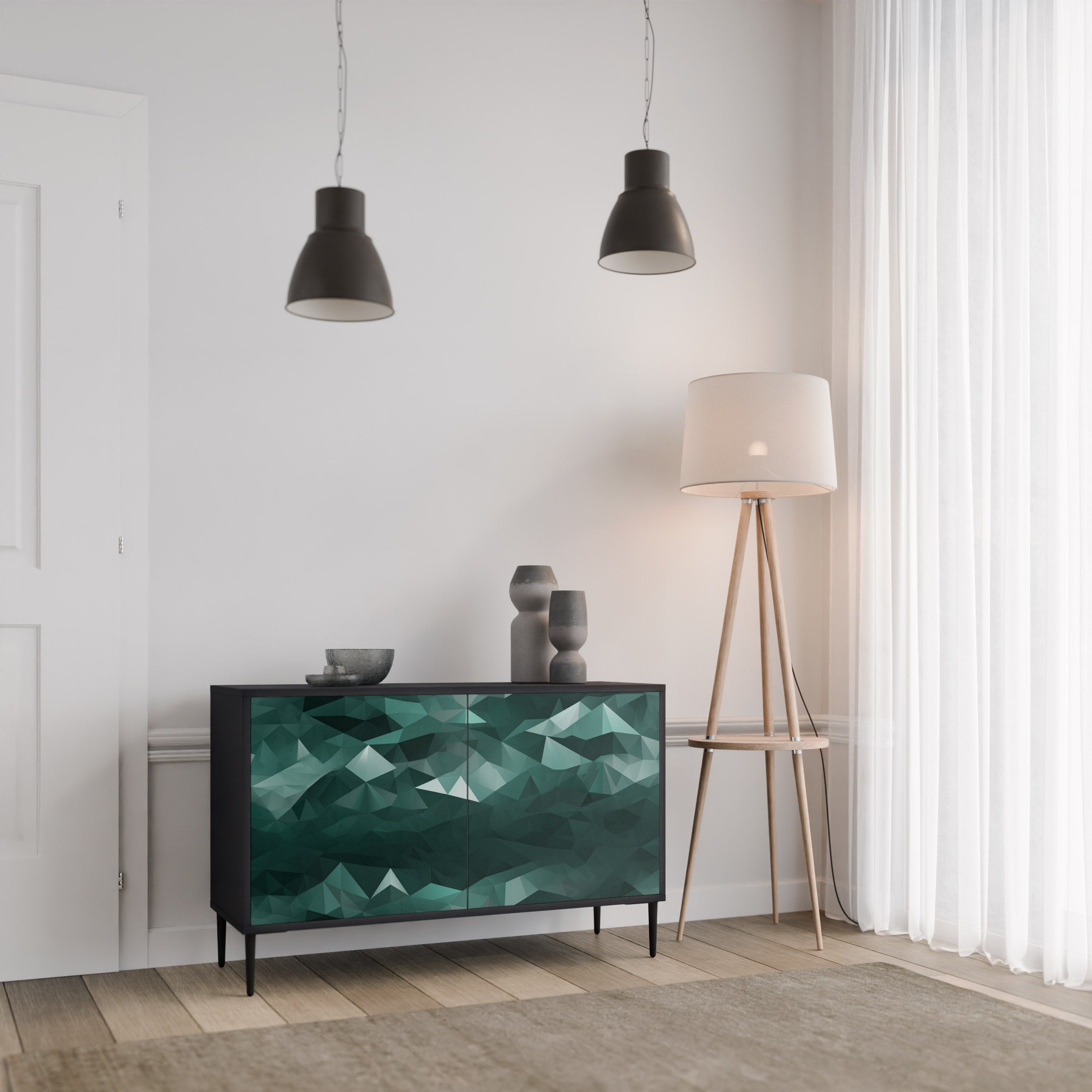 POLYGONAL FLOATING Sideboard mit 2 Türen in Schwarz
