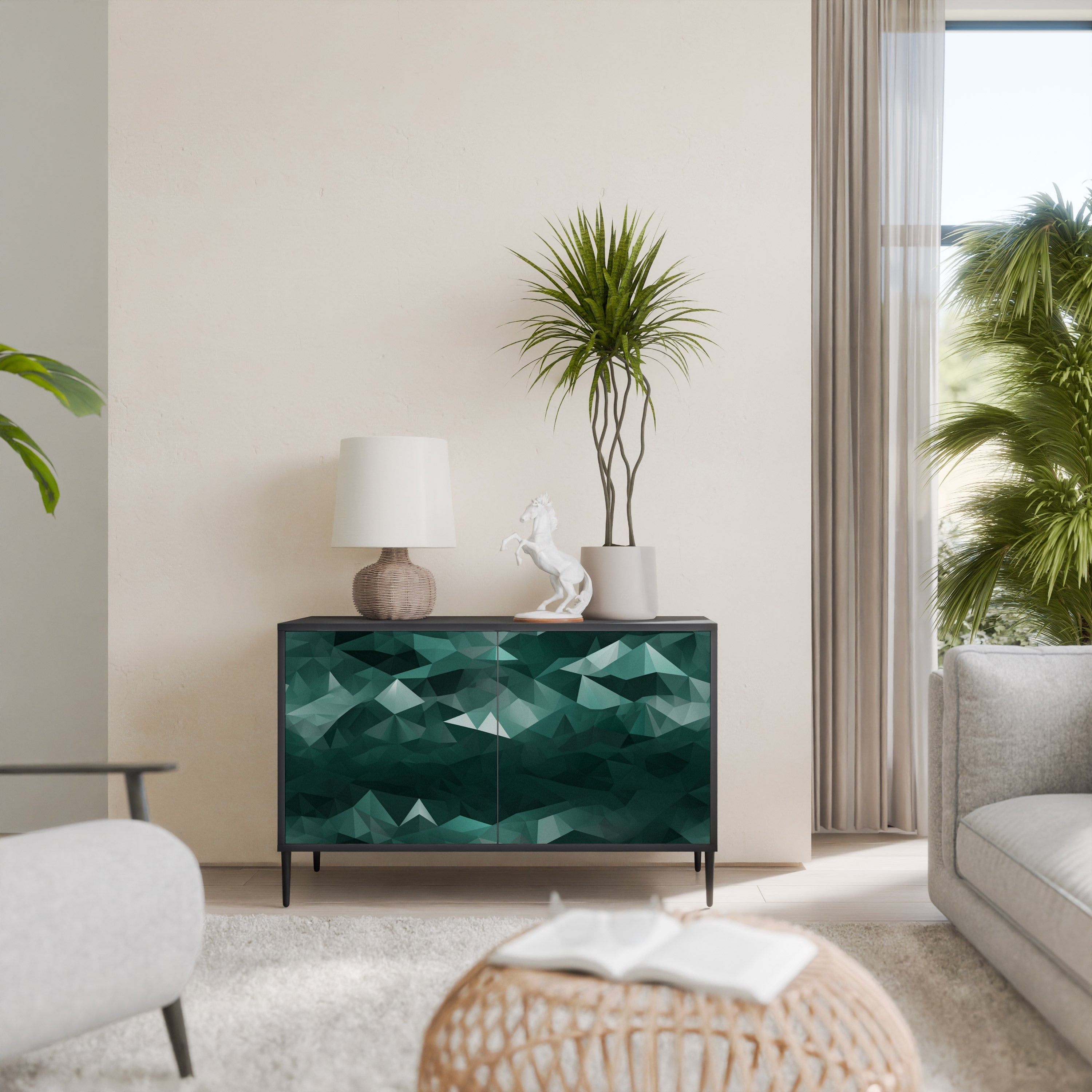 POLYGONAL FLOATING Sideboard mit 2 Türen in Schwarz