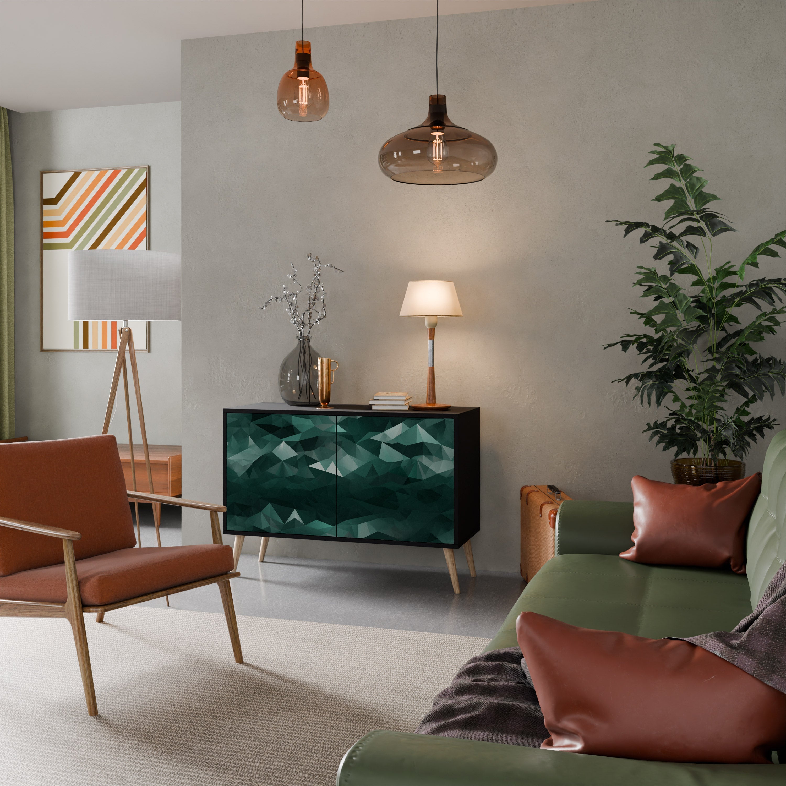 POLYGONAL FLOATING Sideboard mit 2 Türen in Schwarz