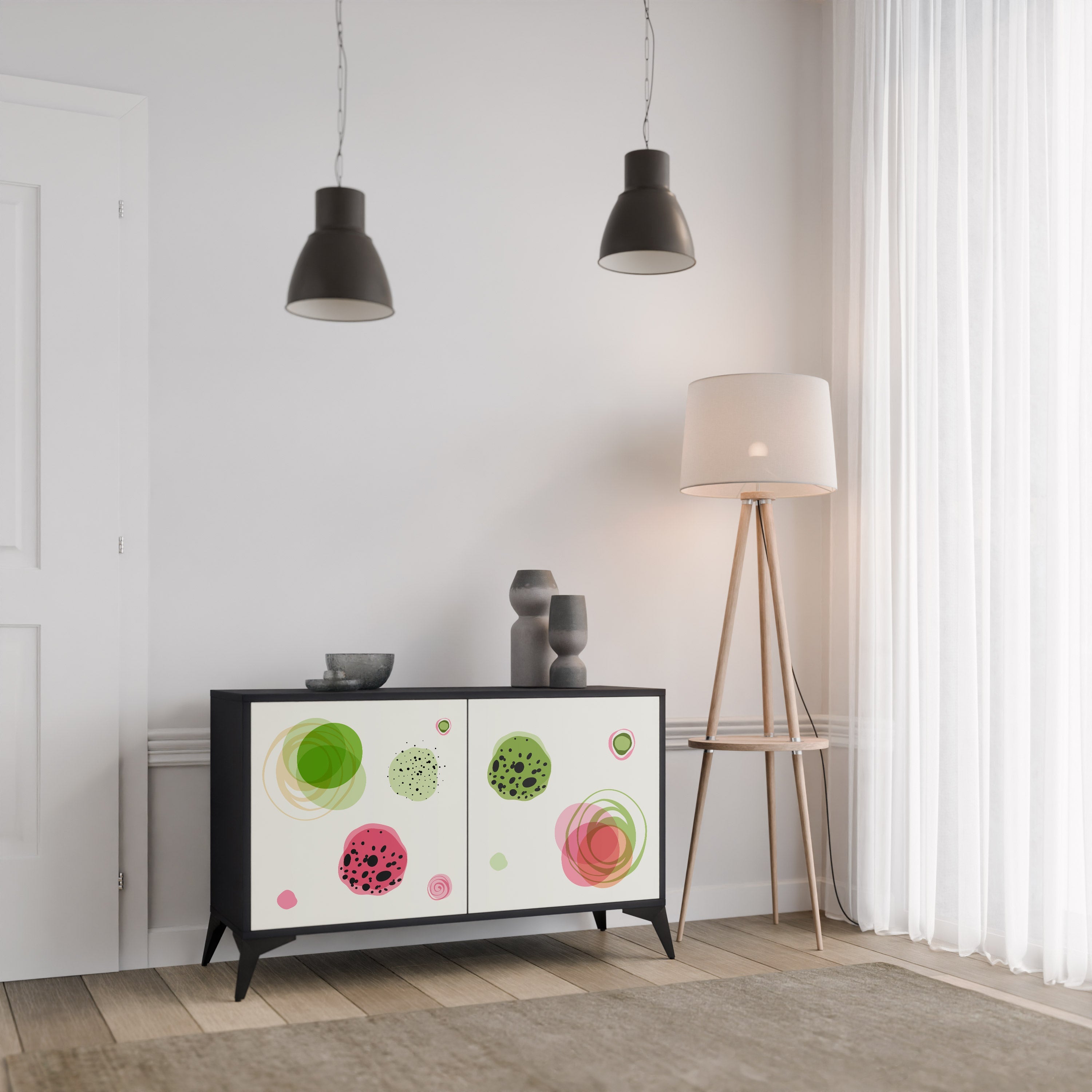 COLORFUL COSMOS Sideboard mit 2 Türen in Schwarz