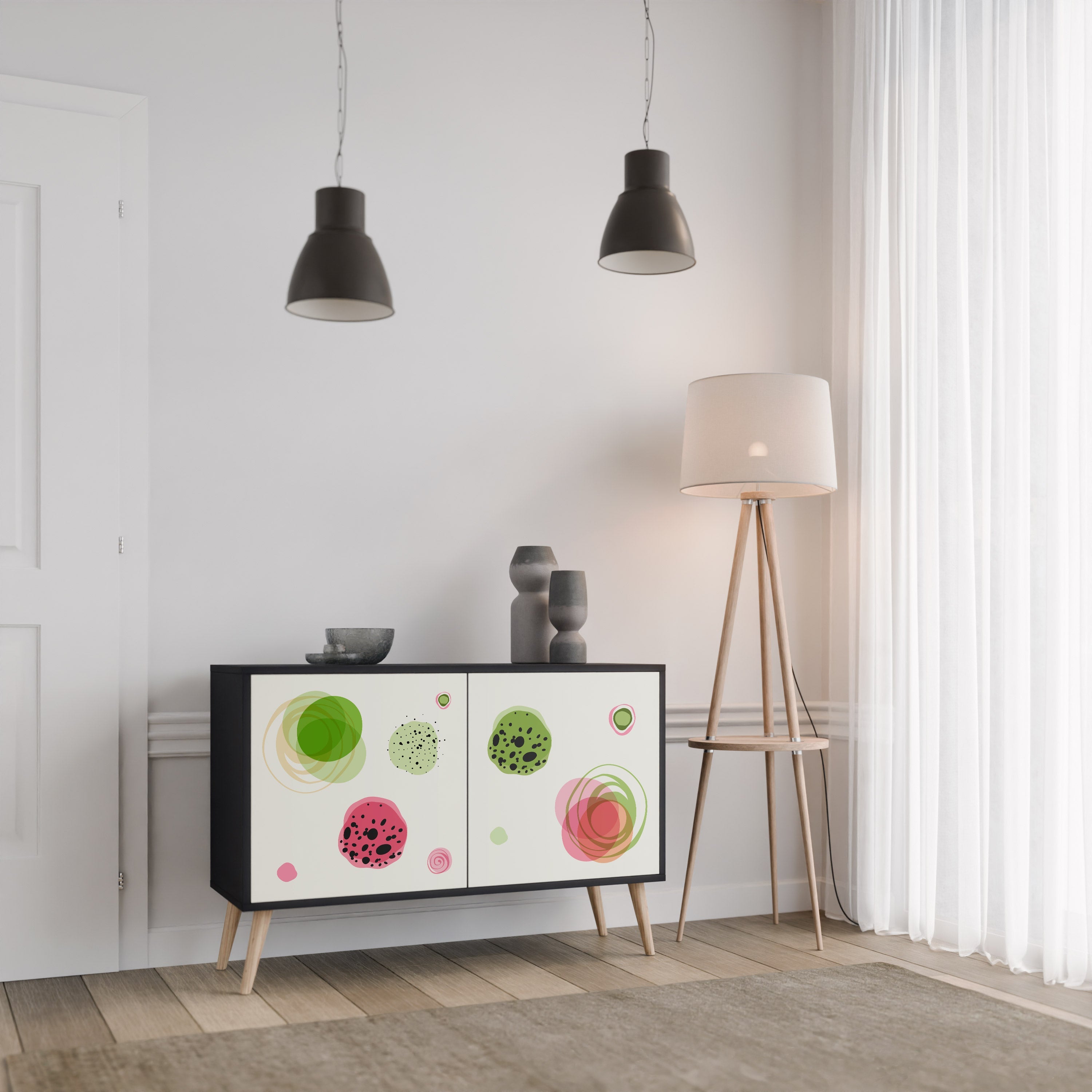 COLORFUL COSMOS Sideboard mit 2 Türen in Schwarz