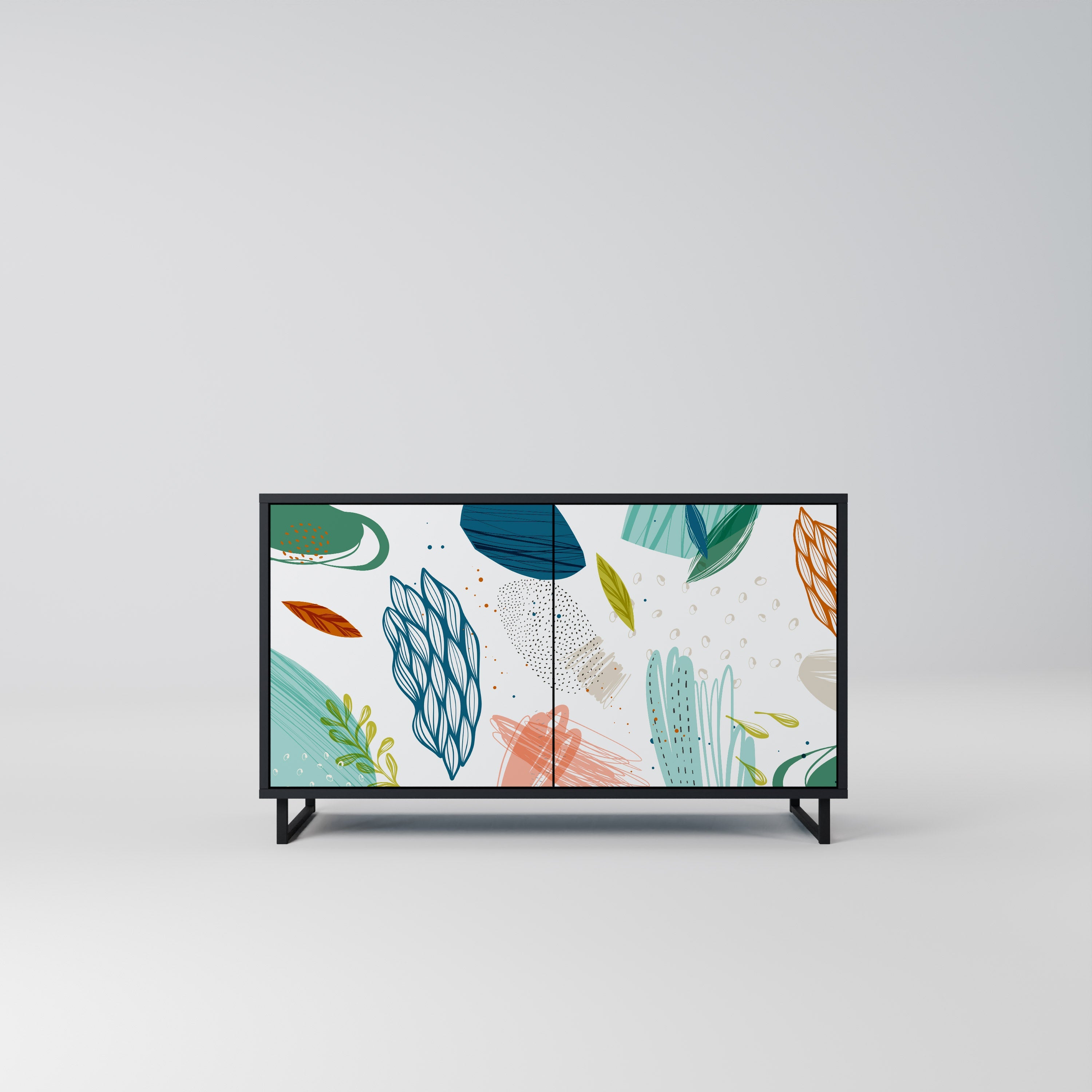 BOTANICAL HURRICANE Sideboard mit 2 Türen in Schwarz