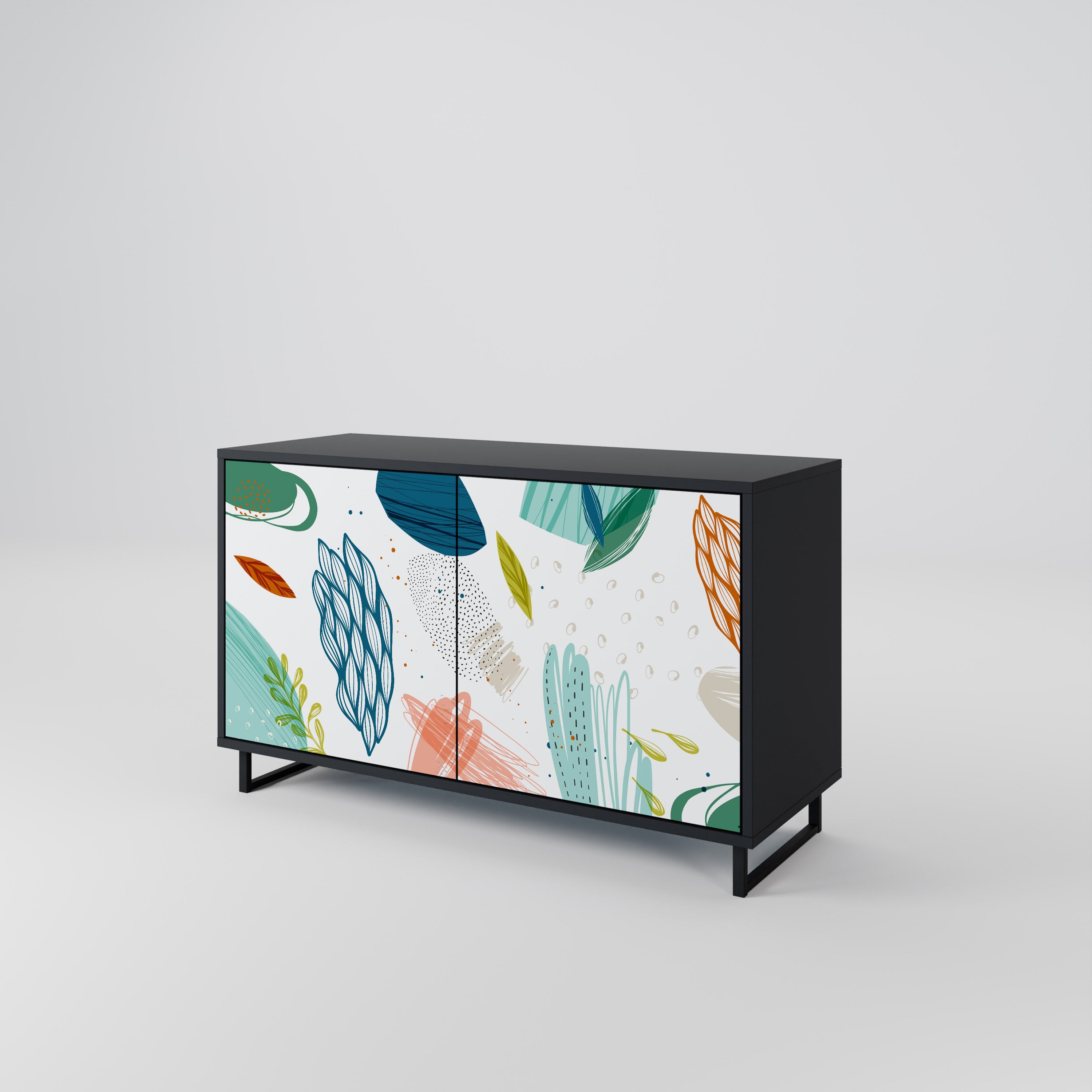 BOTANICAL HURRICANE Sideboard mit 2 Türen in Schwarz
