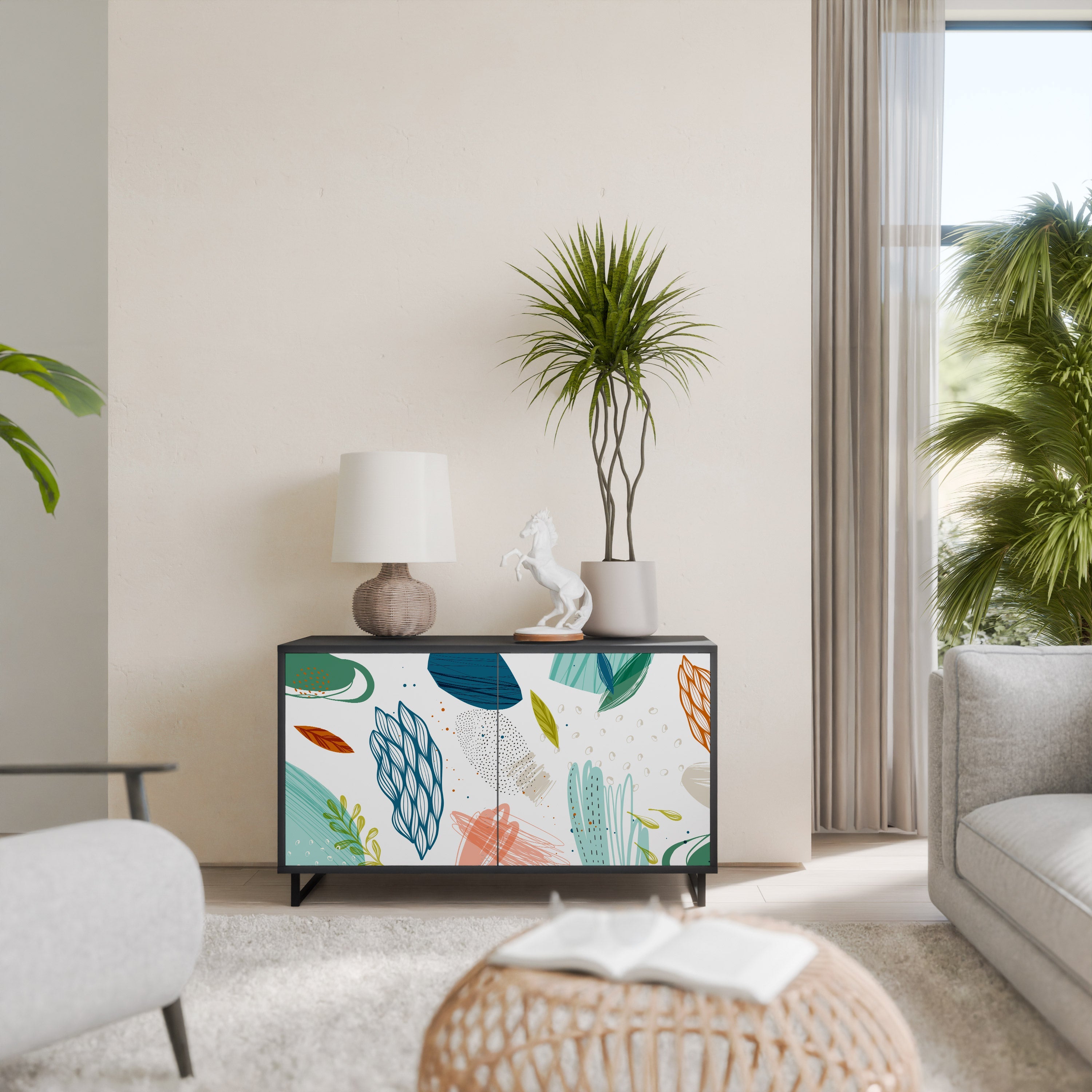 BOTANICAL HURRICANE Sideboard mit 2 Türen in Schwarz