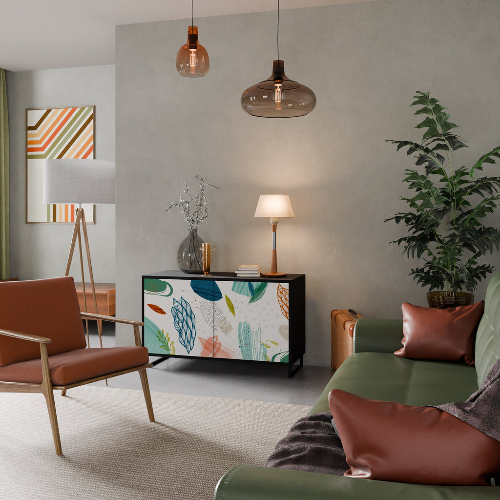 BOTANICAL HURRICANE Sideboard mit 2 Türen in Schwarz