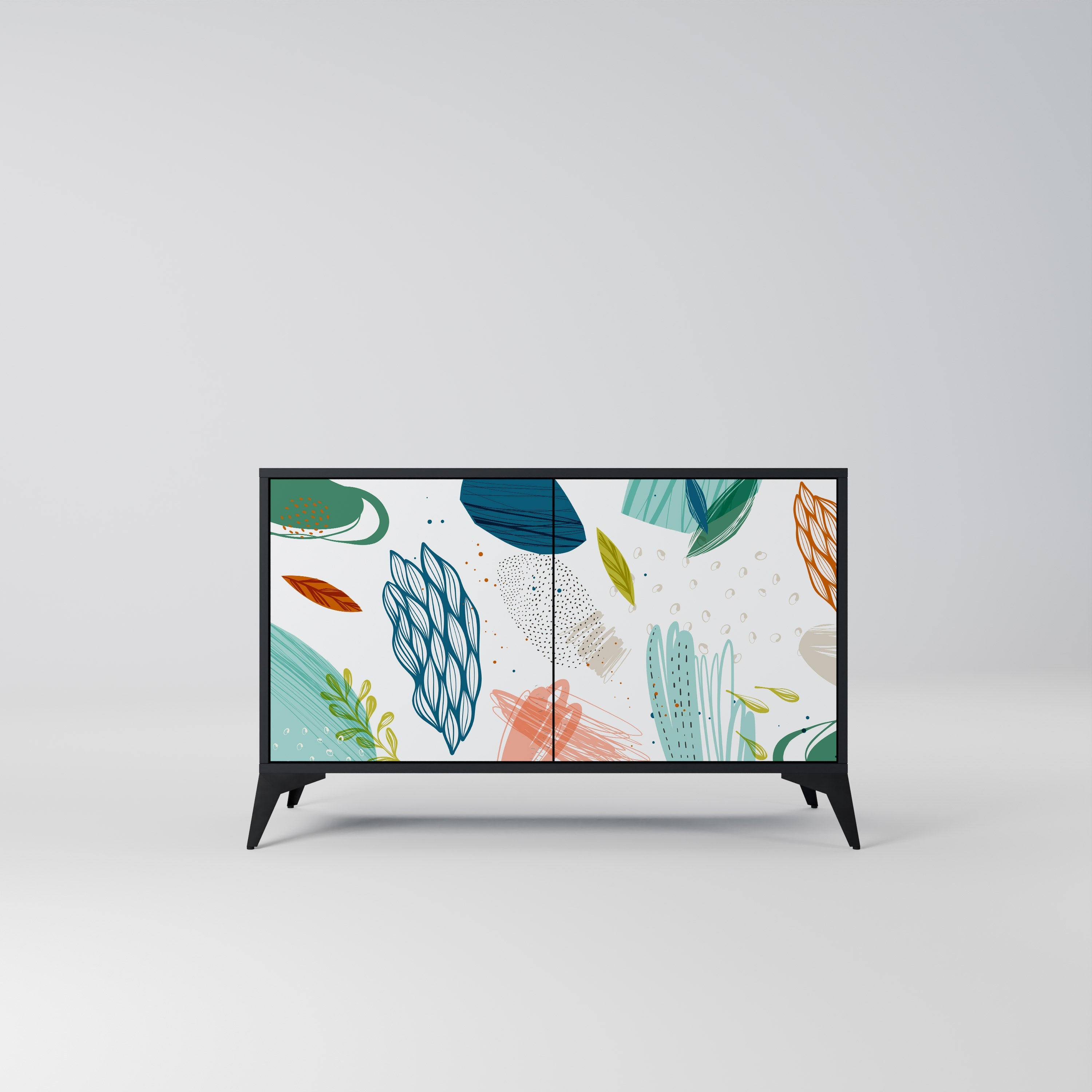 BOTANICAL HURRICANE Sideboard mit 2 Türen in Schwarz