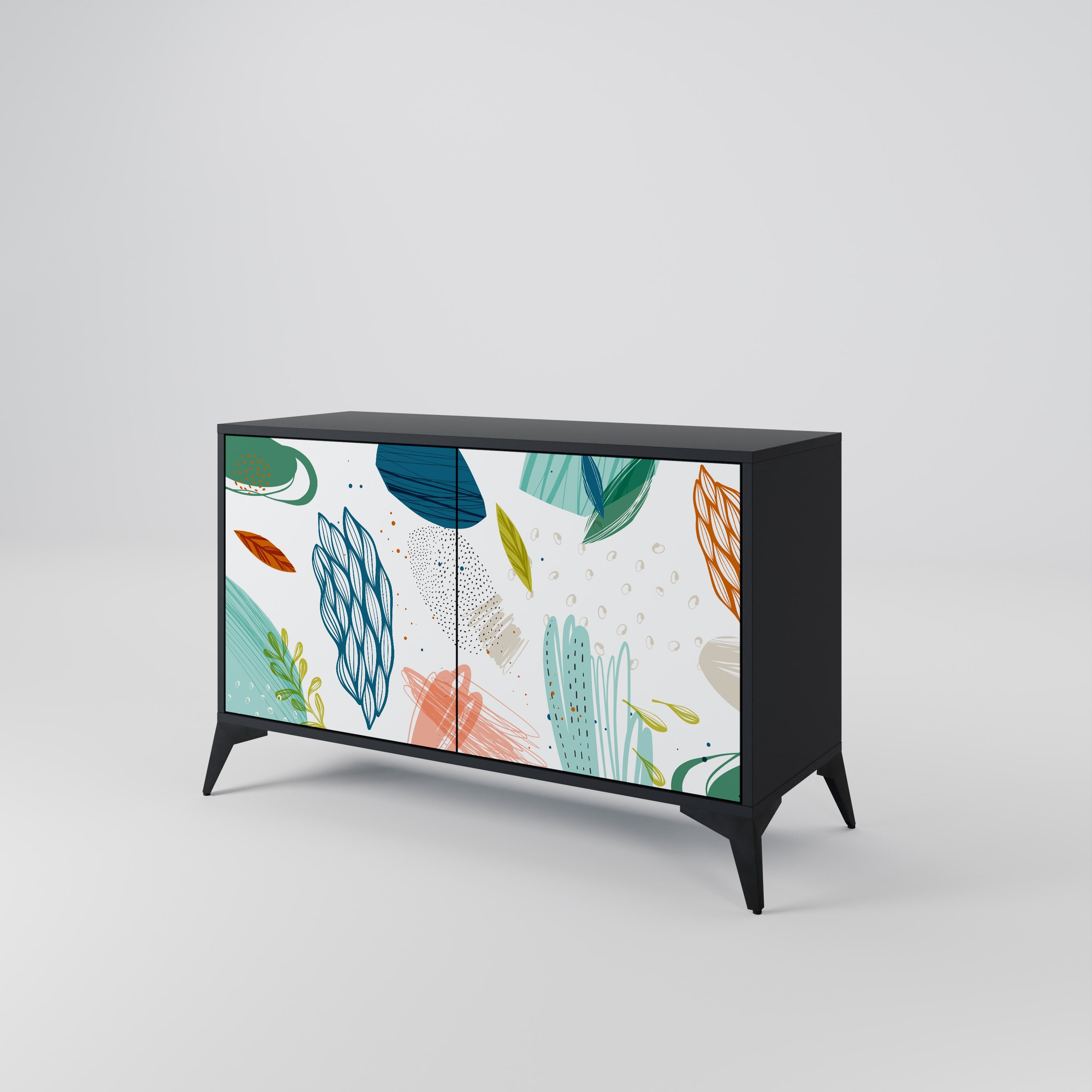 BOTANICAL HURRICANE Sideboard mit 2 Türen in Schwarz