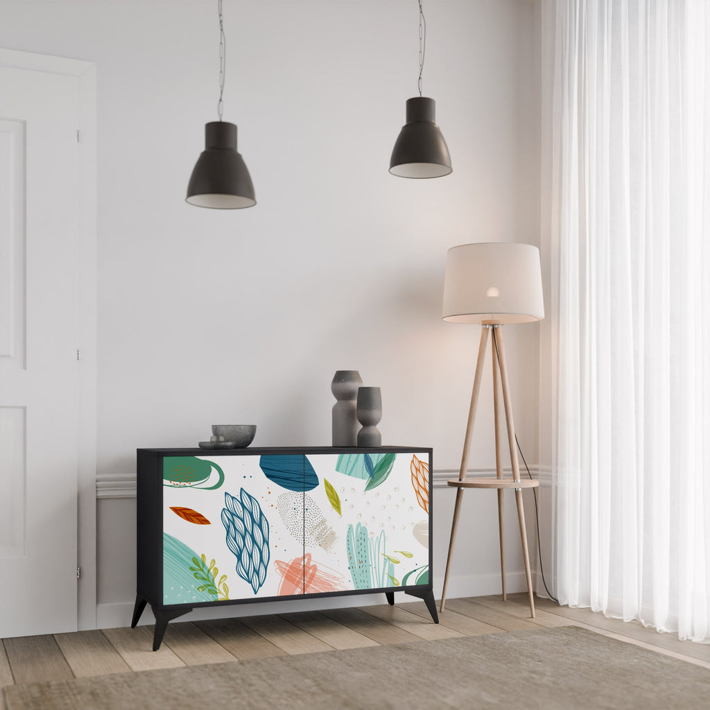 BOTANICAL HURRICANE Sideboard mit 2 Türen in Schwarz