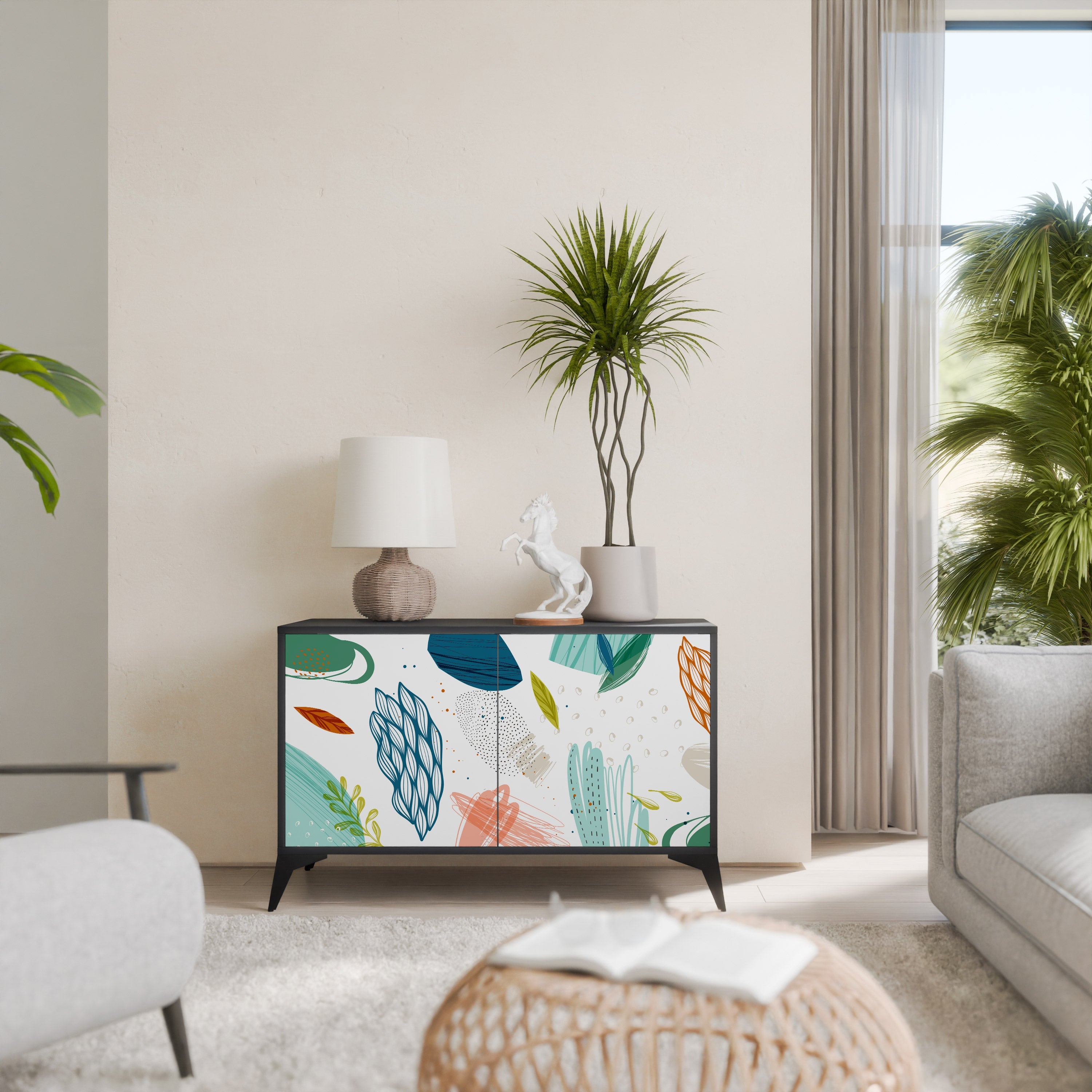 BOTANICAL HURRICANE Sideboard mit 2 Türen in Schwarz