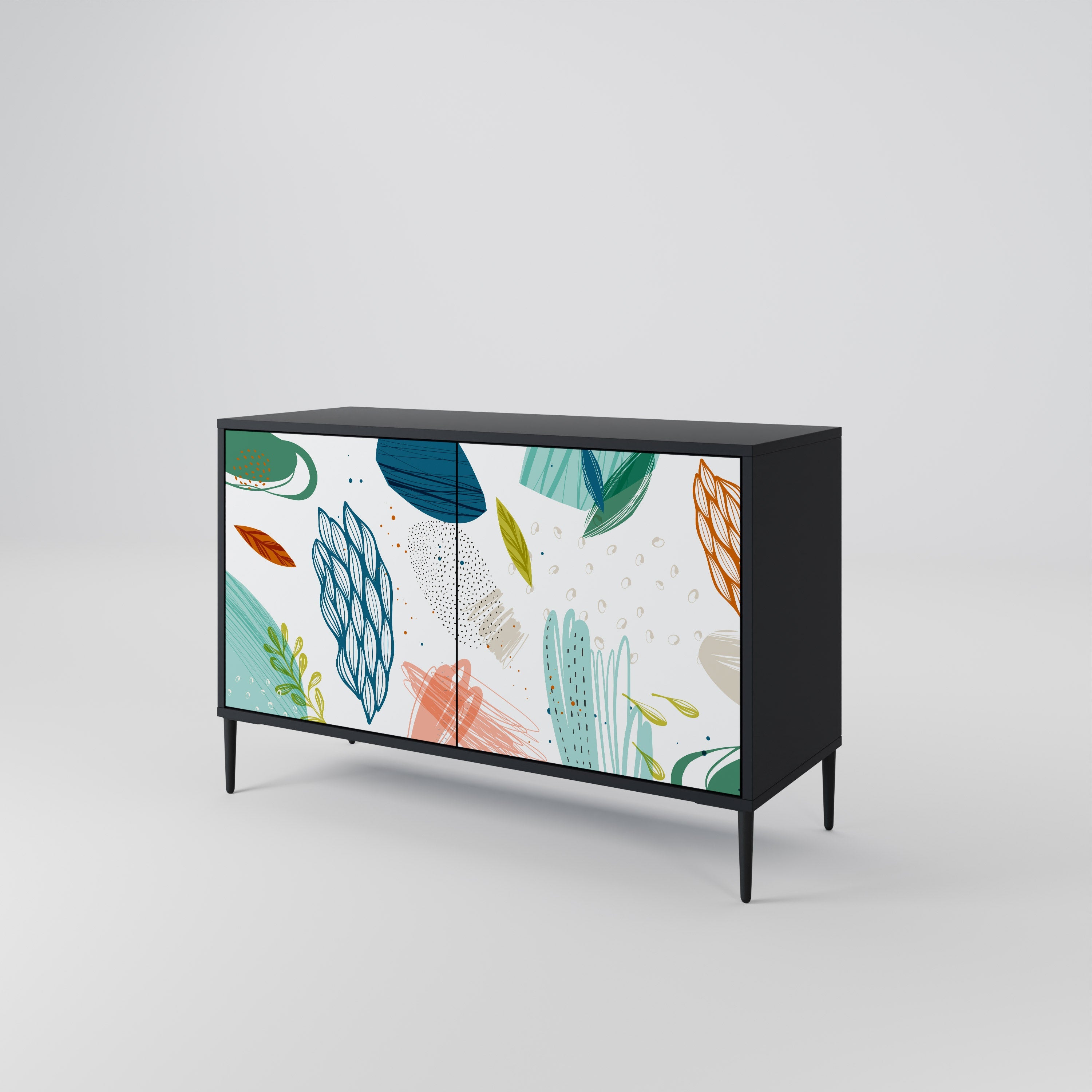 BOTANICAL HURRICANE Sideboard mit 2 Türen in Schwarz