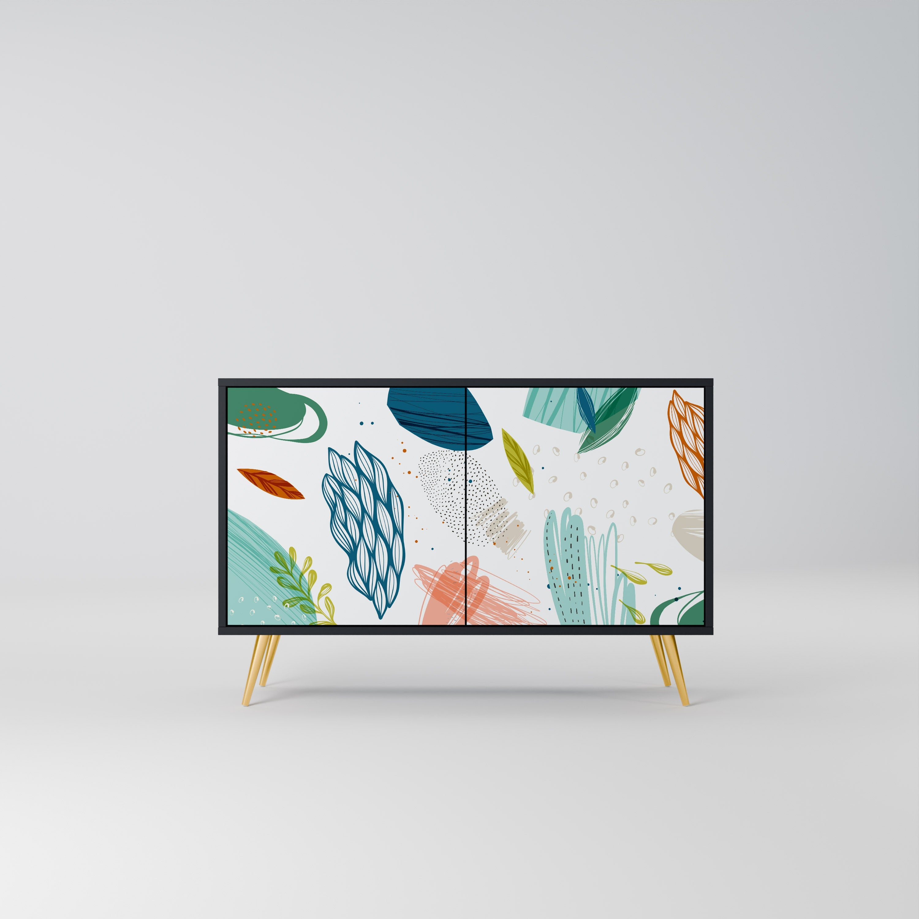 BOTANICAL HURRICANE Sideboard mit 2 Türen in Schwarz