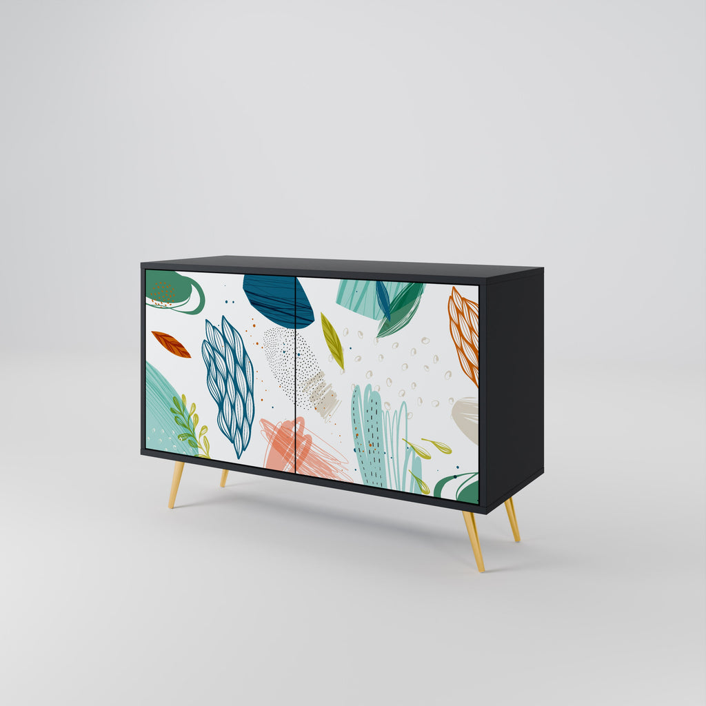 BOTANICAL HURRICANE Sideboard mit 2 Türen in Schwarz