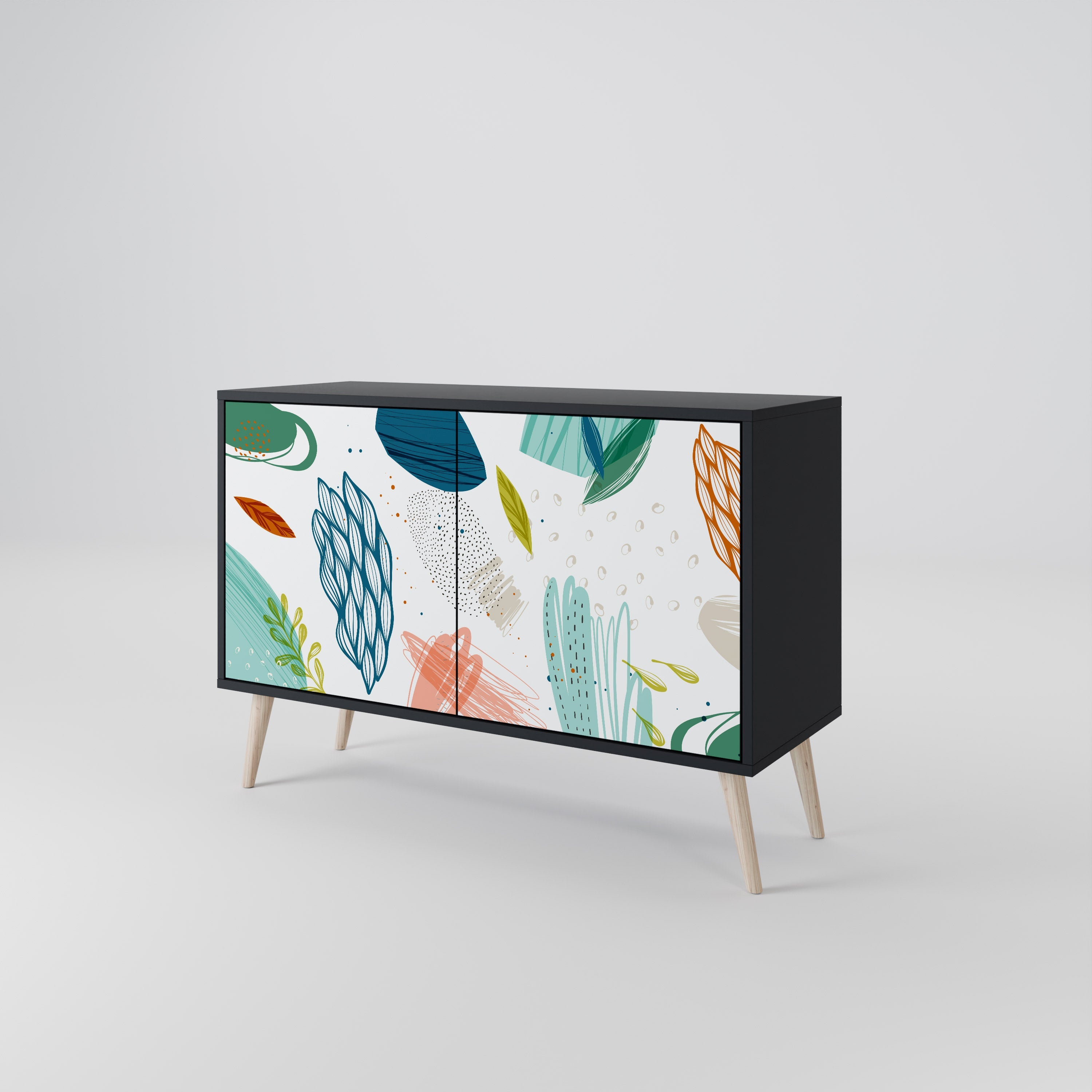 BOTANICAL HURRICANE Sideboard mit 2 Türen in Schwarz