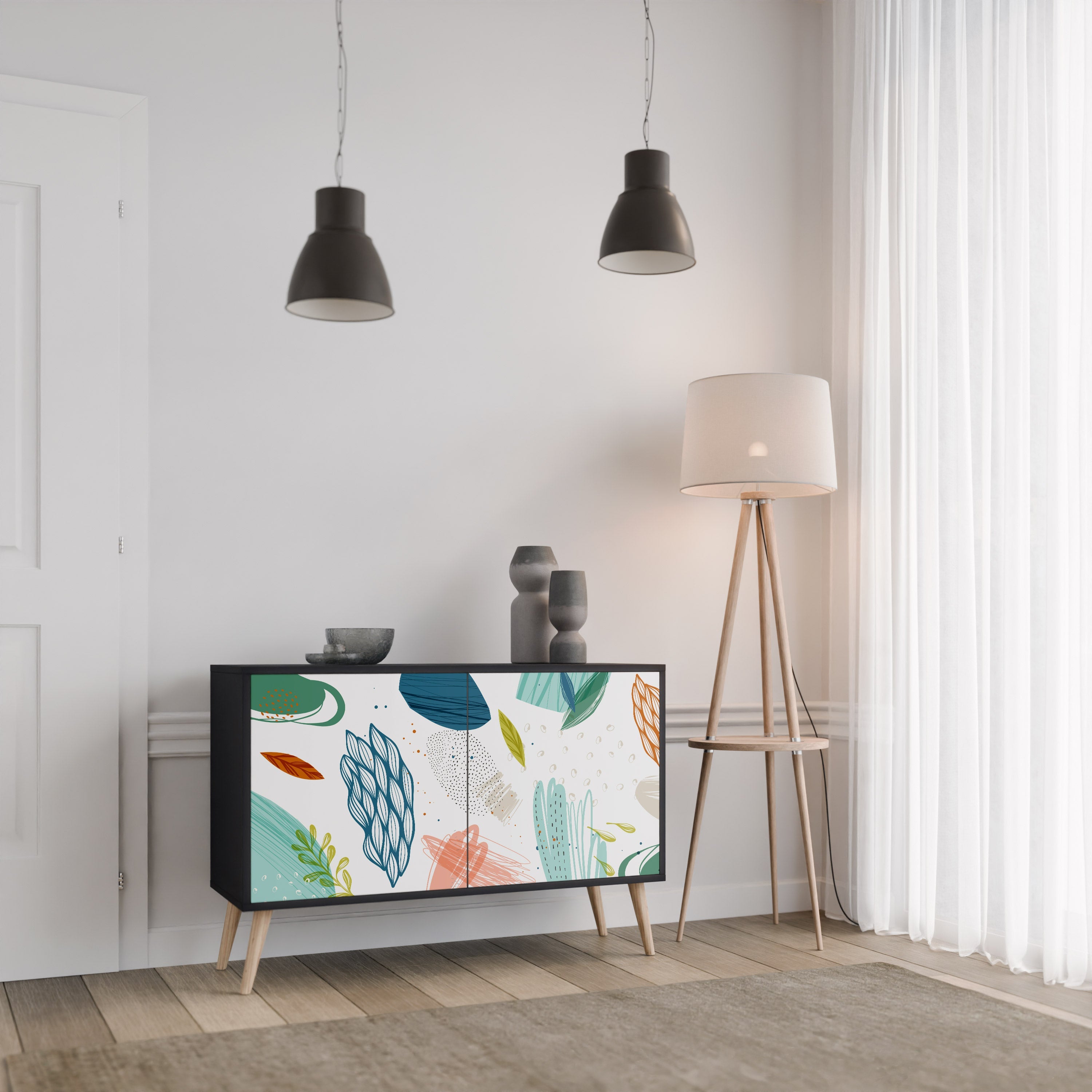 BOTANICAL HURRICANE Sideboard mit 2 Türen in Schwarz