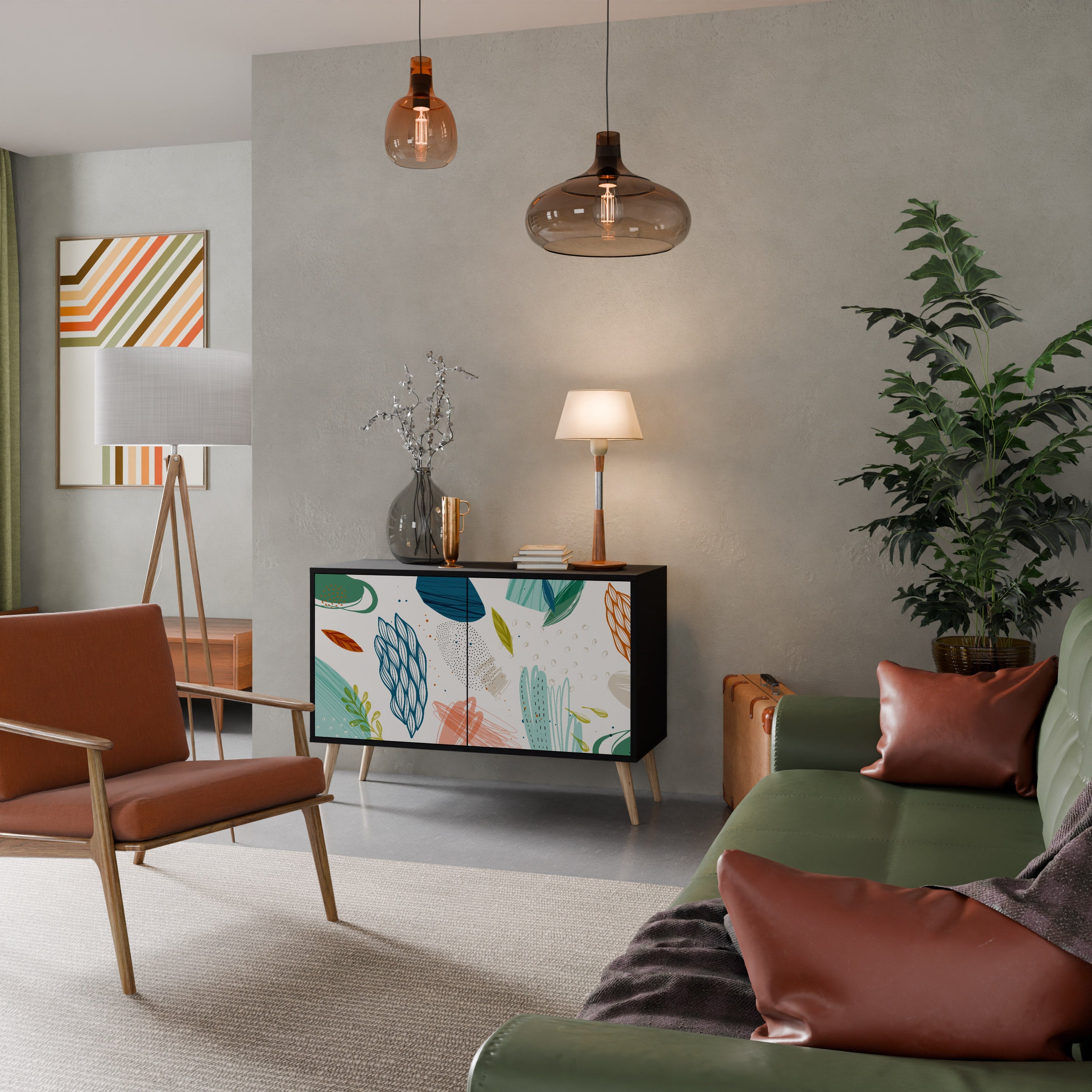 BOTANICAL HURRICANE Sideboard mit 2 Türen in Schwarz