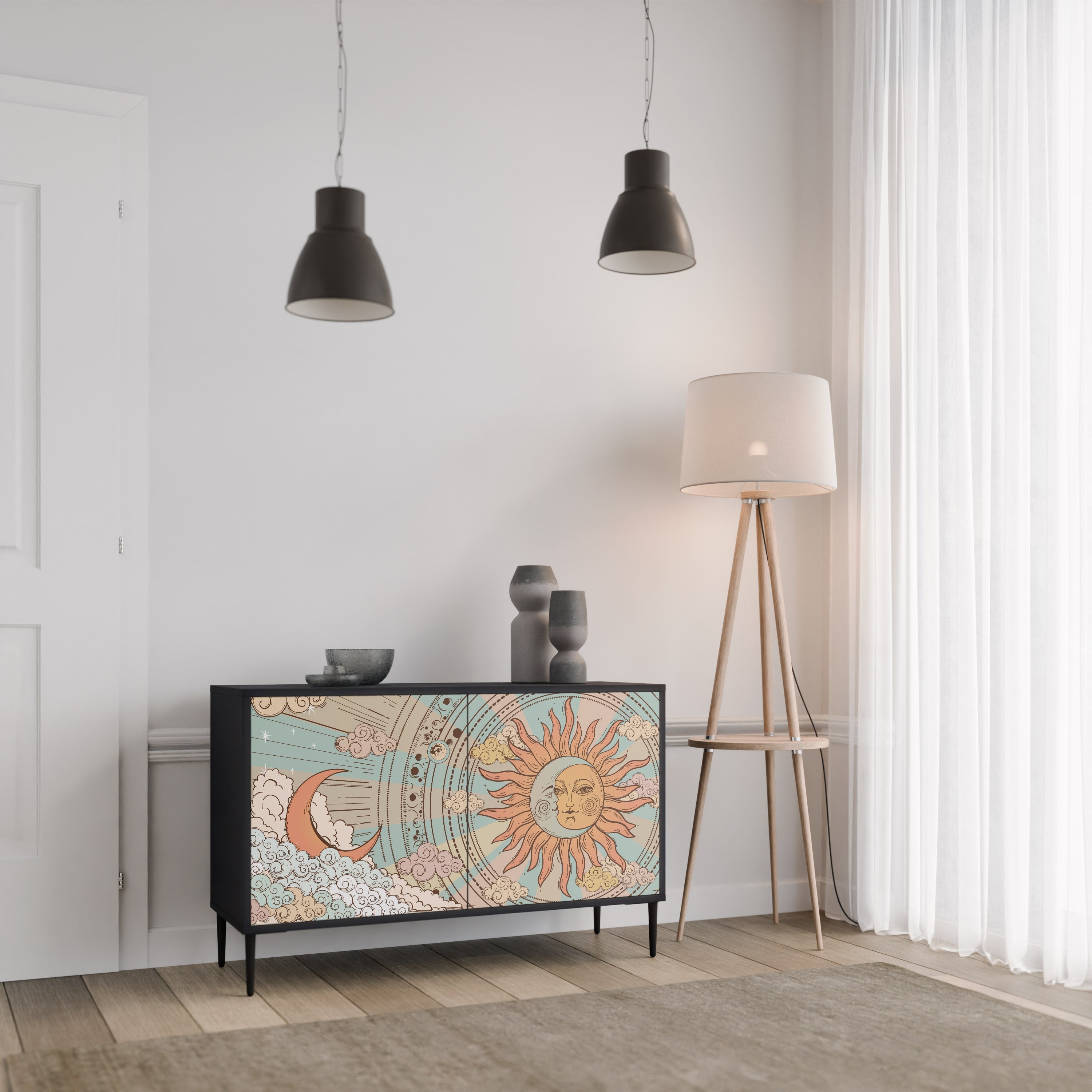 MYSTICAL STRUCTURE Sideboard mit 2 Türen in Schwarz