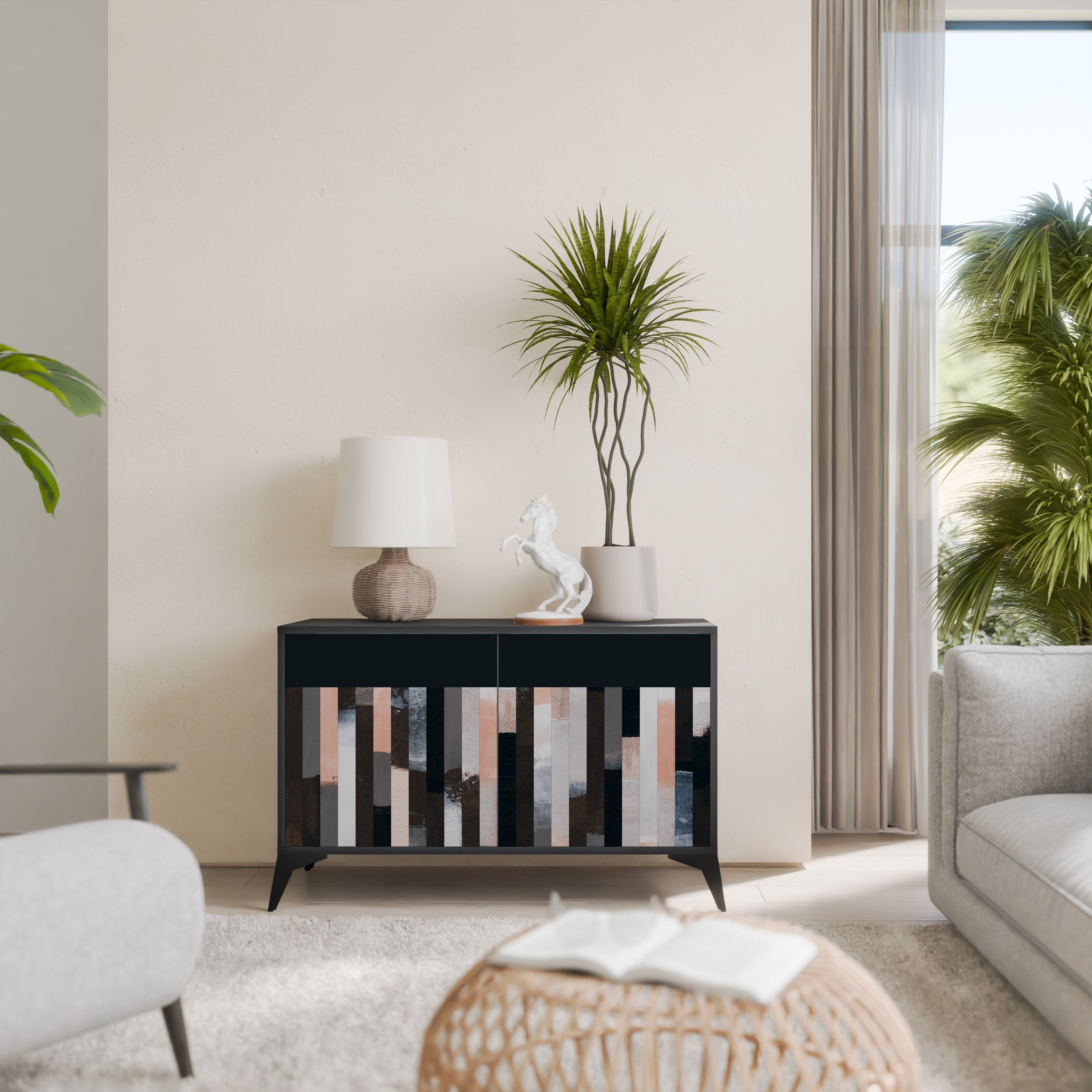 COLLAGE OF RECTANGLES Sideboard mit 2 Türen in Schwarz