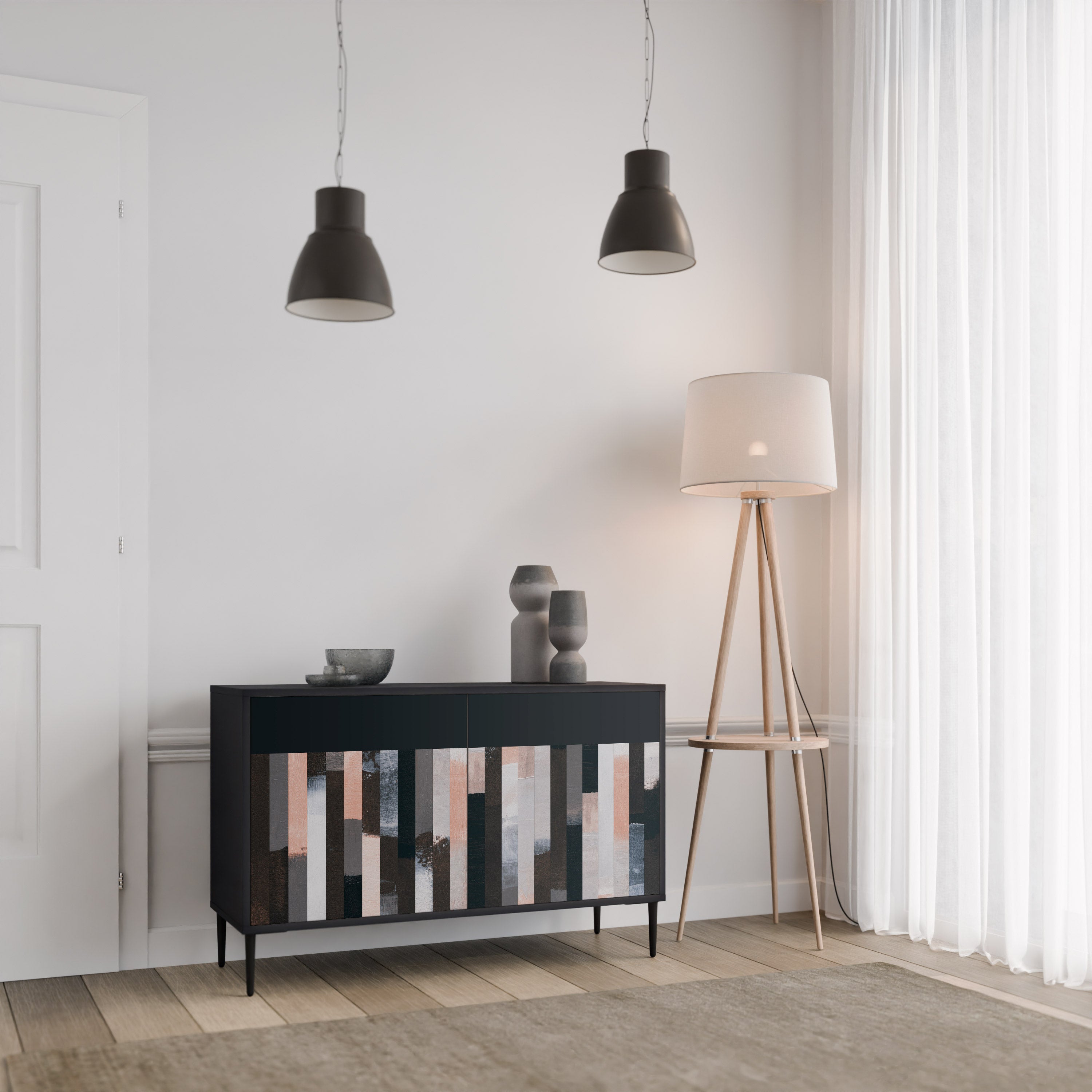 COLLAGE OF RECTANGLES Sideboard mit 2 Türen in Schwarz