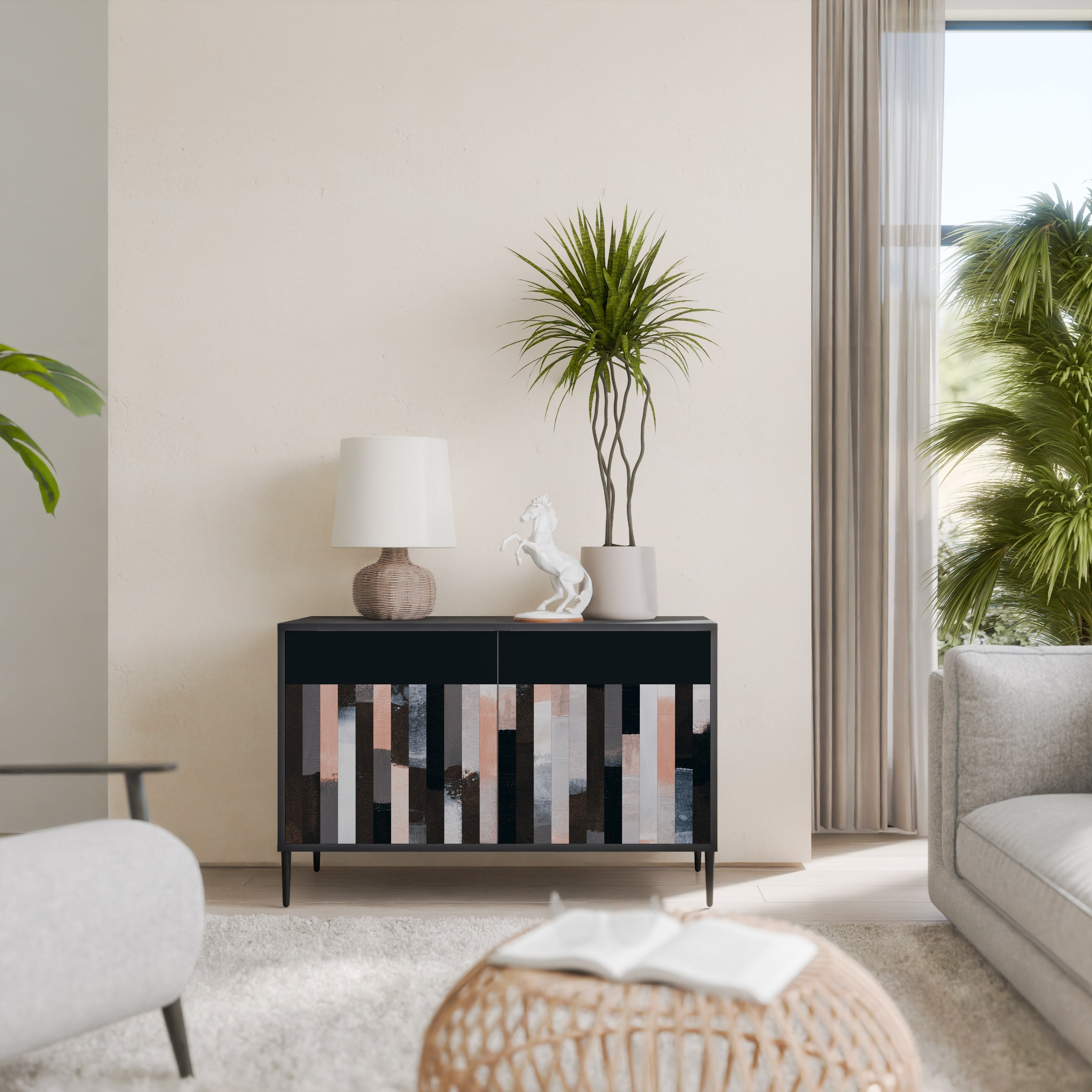 COLLAGE OF RECTANGLES Sideboard mit 2 Türen in Schwarz