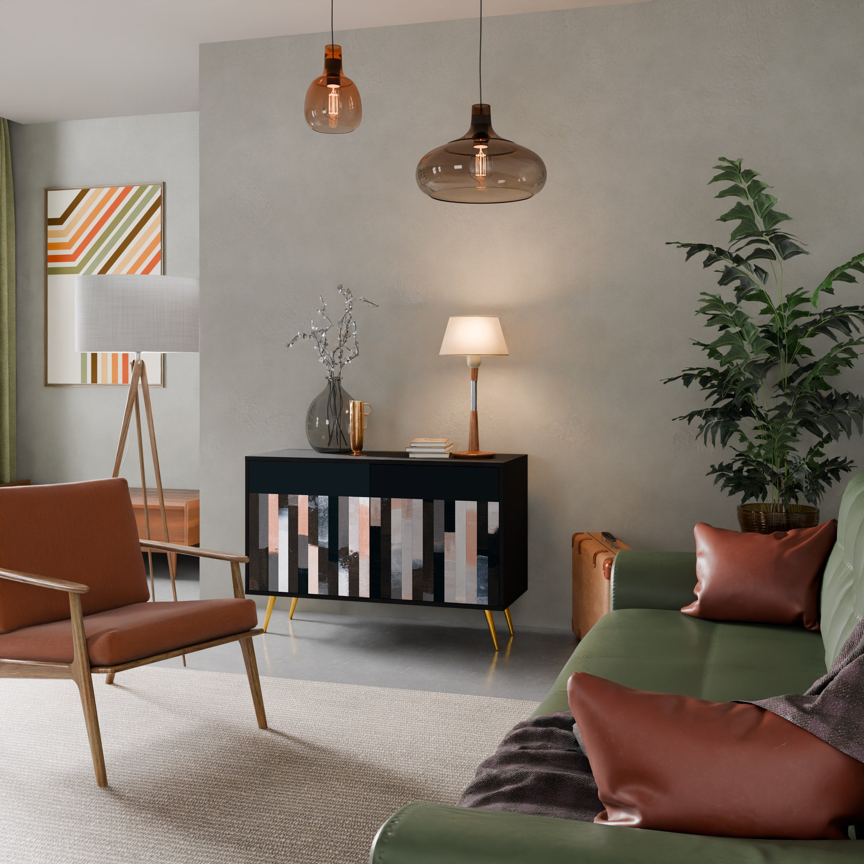 COLLAGE OF RECTANGLES Sideboard mit 2 Türen in Schwarz