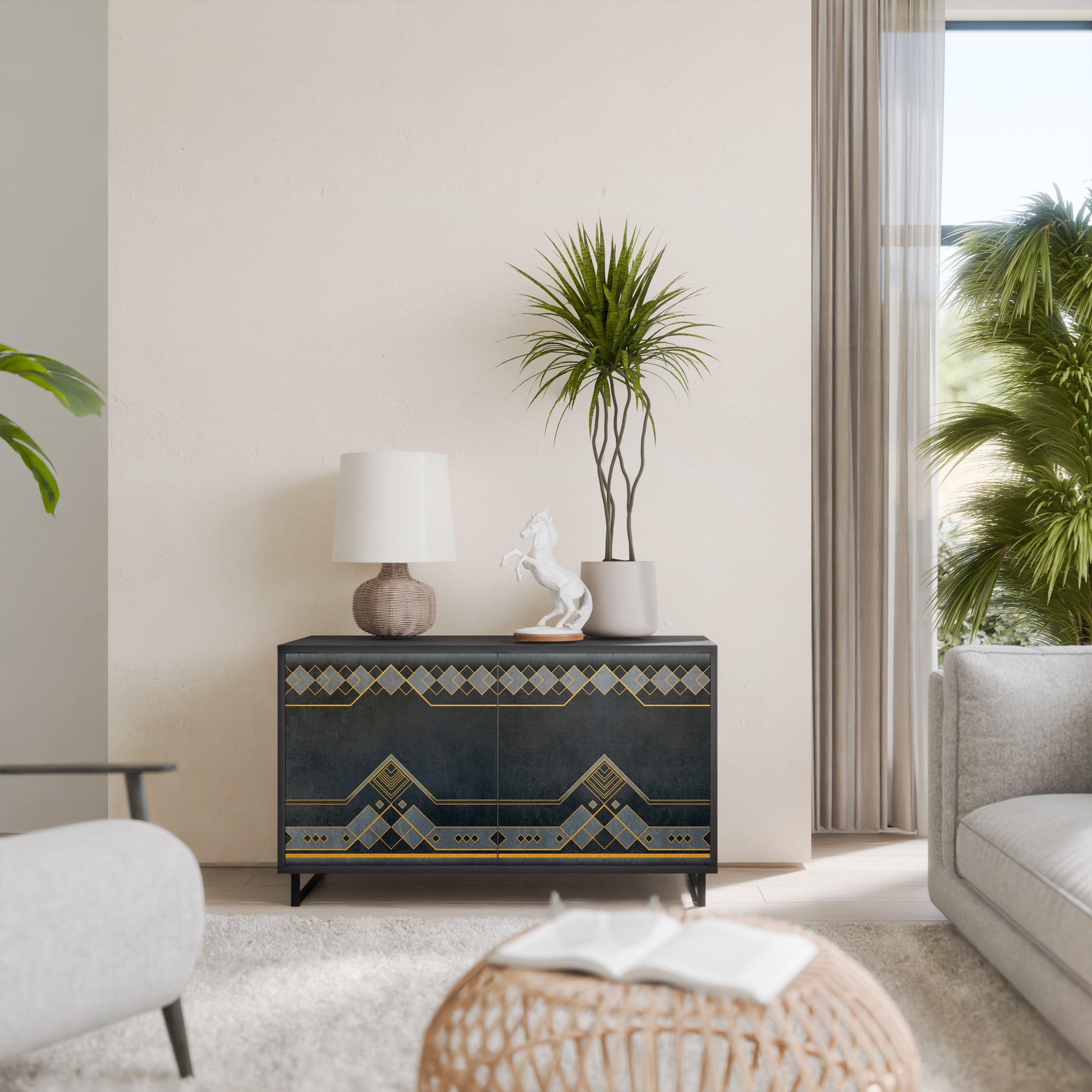 ROYAL ORDINARINESS Sideboard mit 2 Türen in Schwarz
