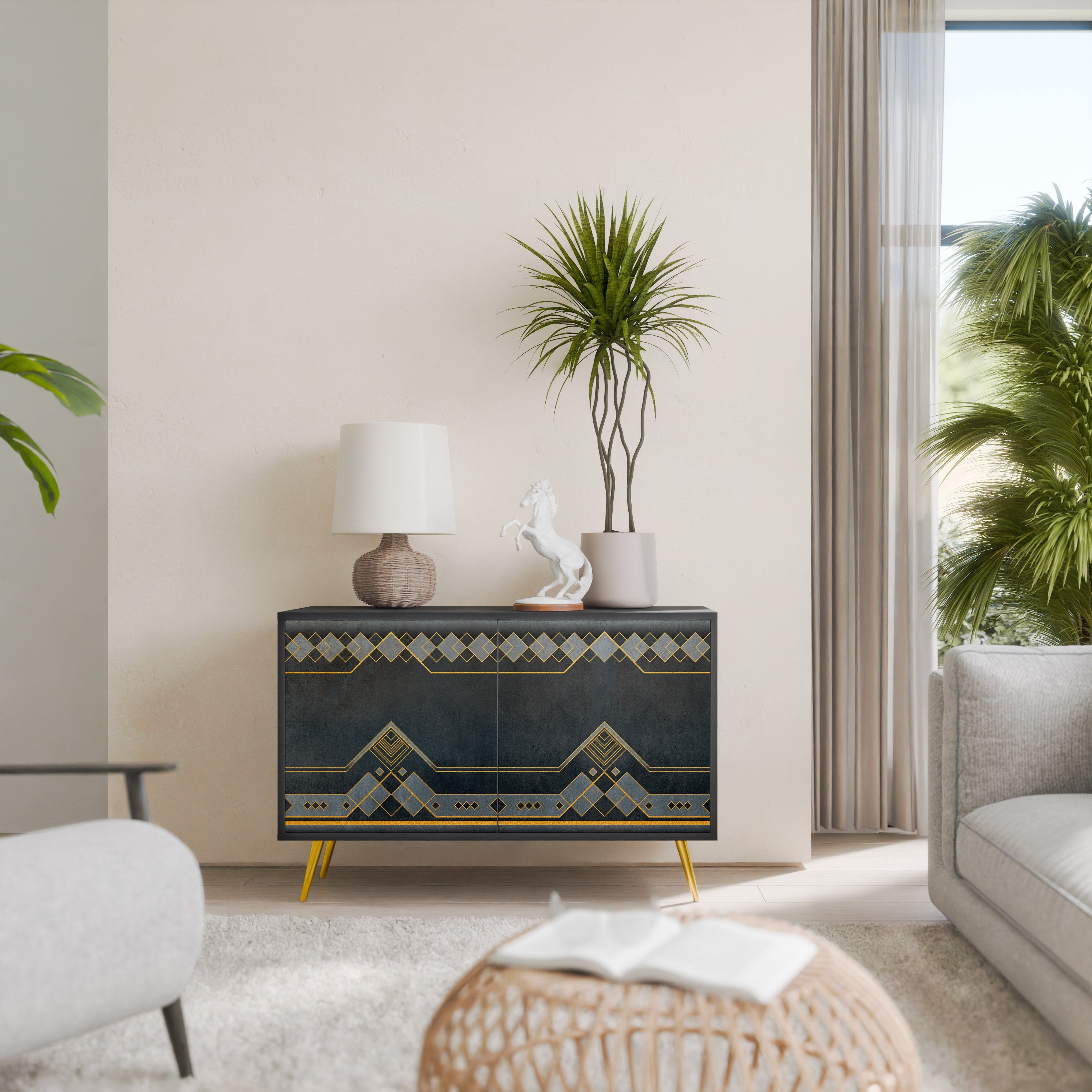 ROYAL ORDINARINESS Sideboard mit 2 Türen in Schwarz