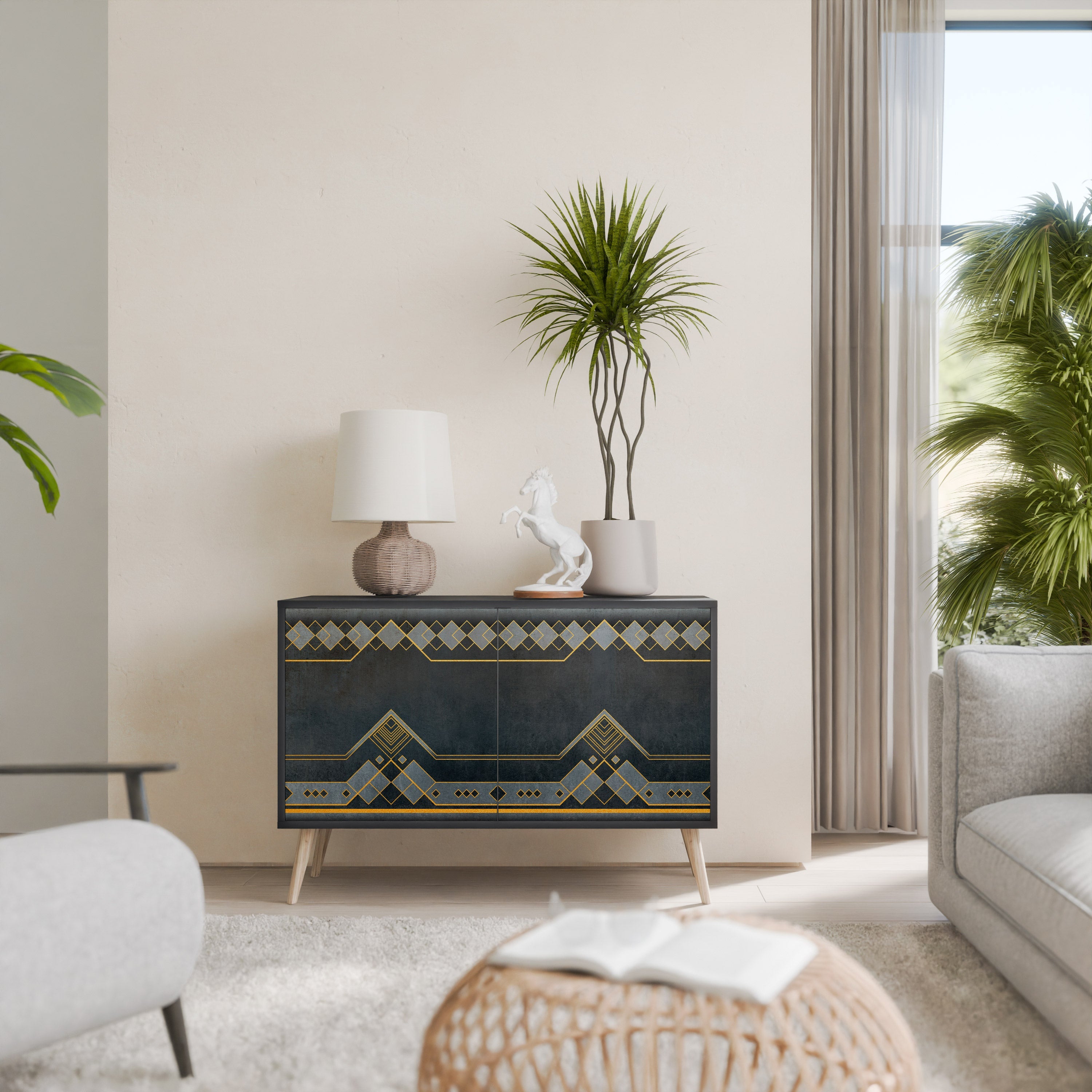 ROYAL ORDINARINESS Sideboard mit 2 Türen in Schwarz