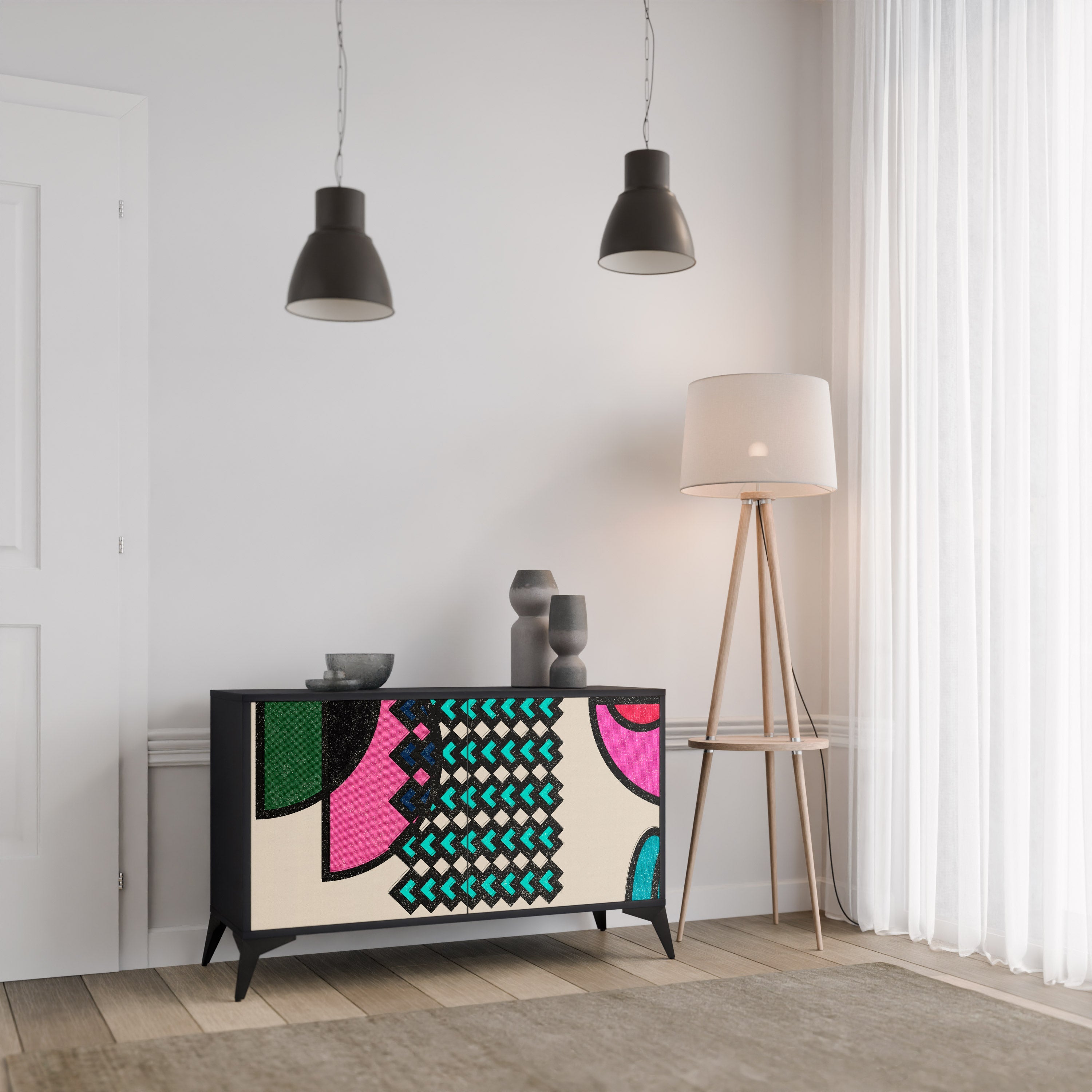 GEOMETRIC RHAPSODY Sideboard mit 2 Türen in Schwarz