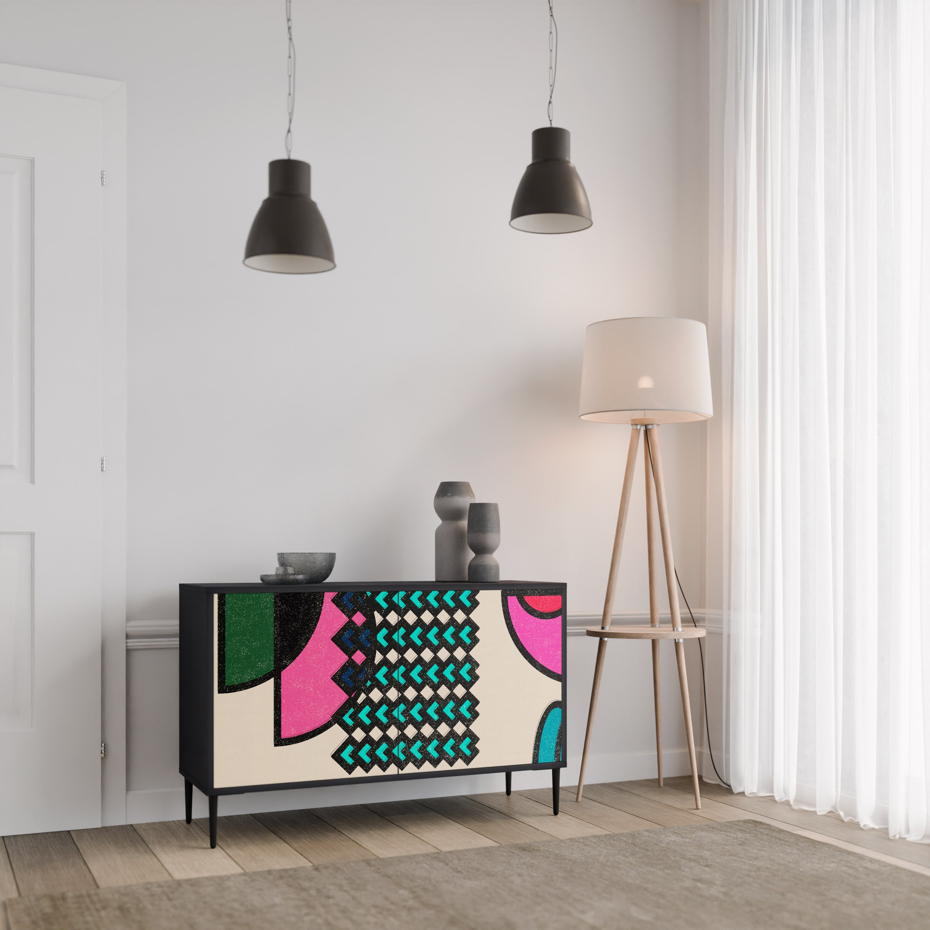 GEOMETRIC RHAPSODY Sideboard mit 2 Türen in Schwarz
