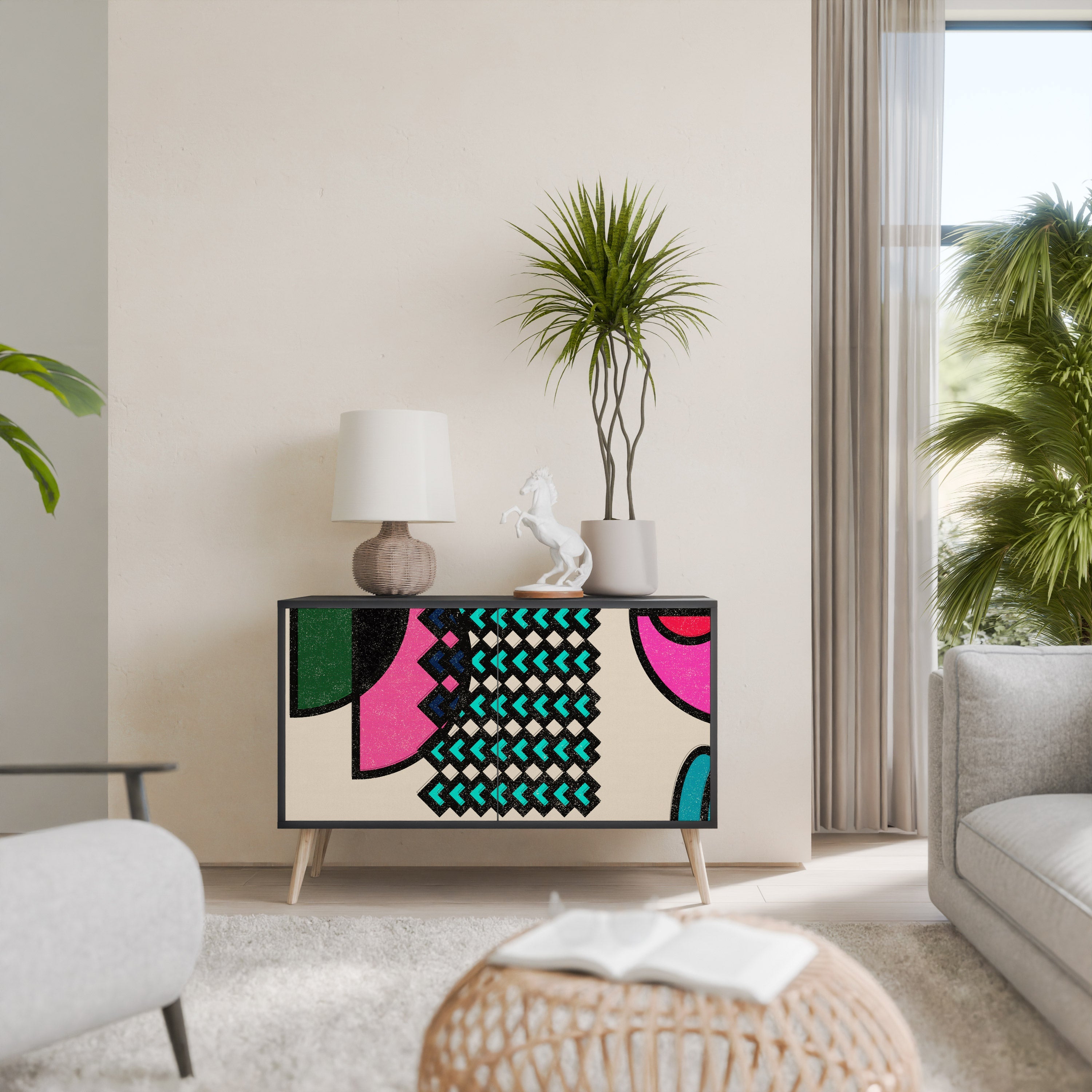 GEOMETRIC RHAPSODY Sideboard mit 2 Türen in Schwarz