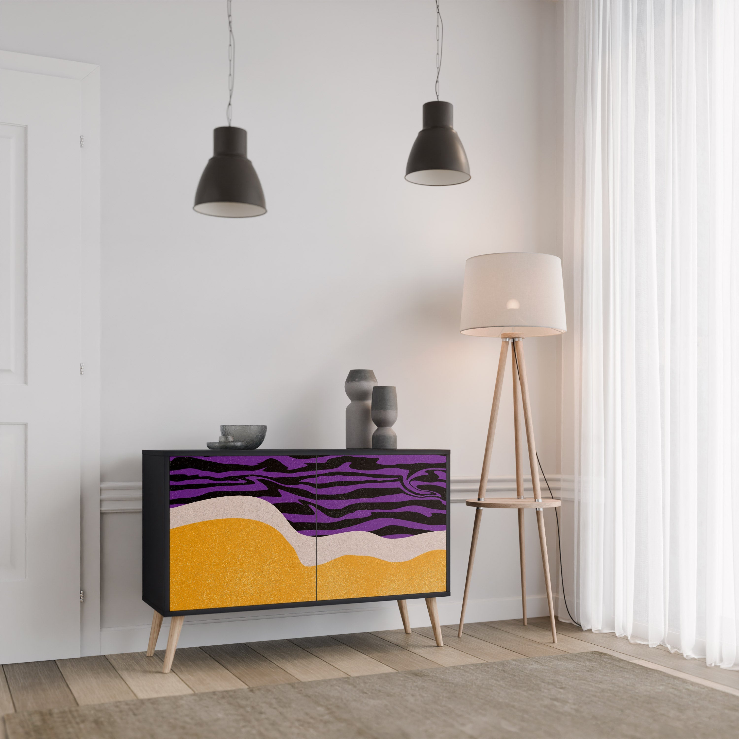 INDEPENDENT BORDER Sideboard mit 2 Türen in Schwarz