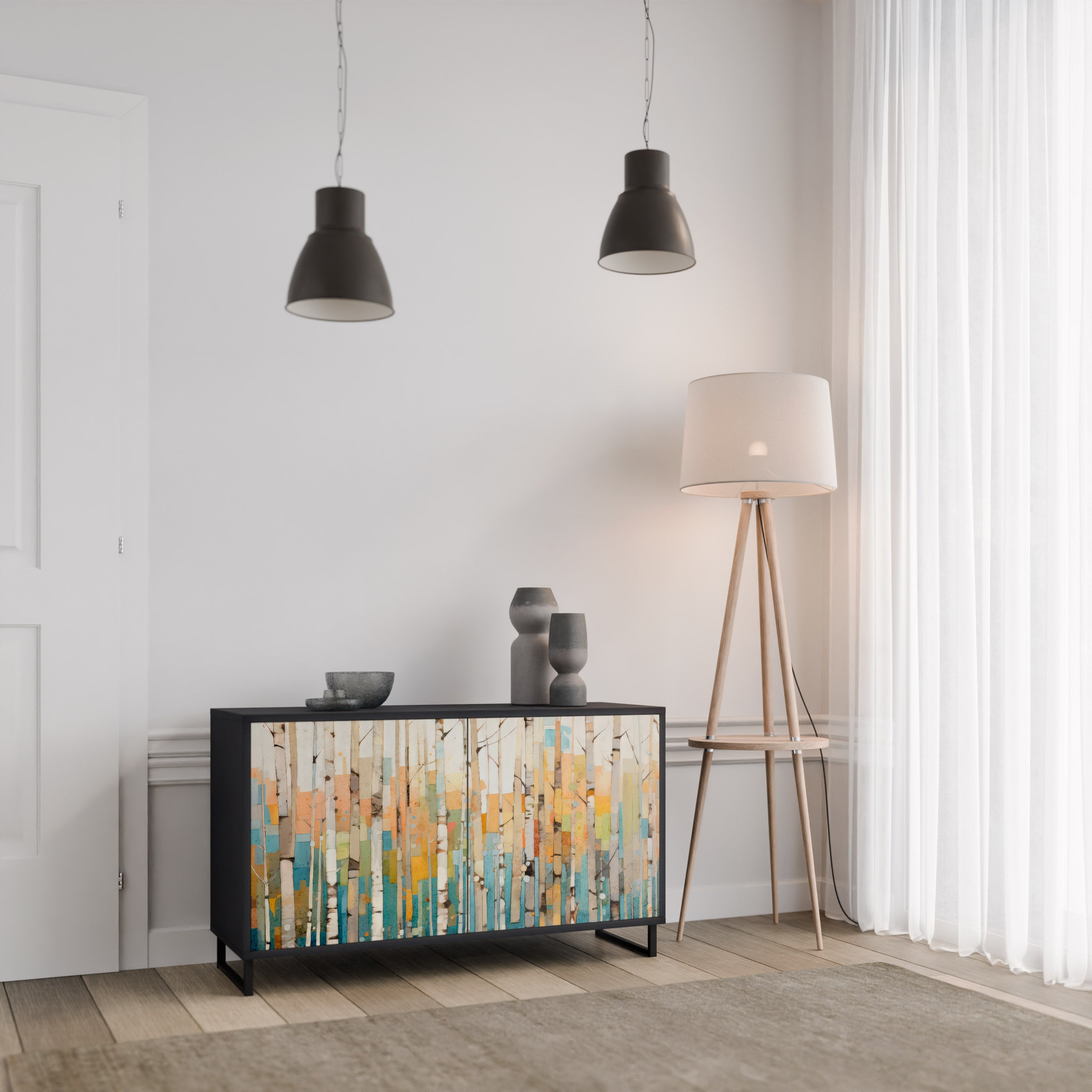 BIRCH KALEIDOSCOPE Sideboard mit 2 Türen in Schwarz