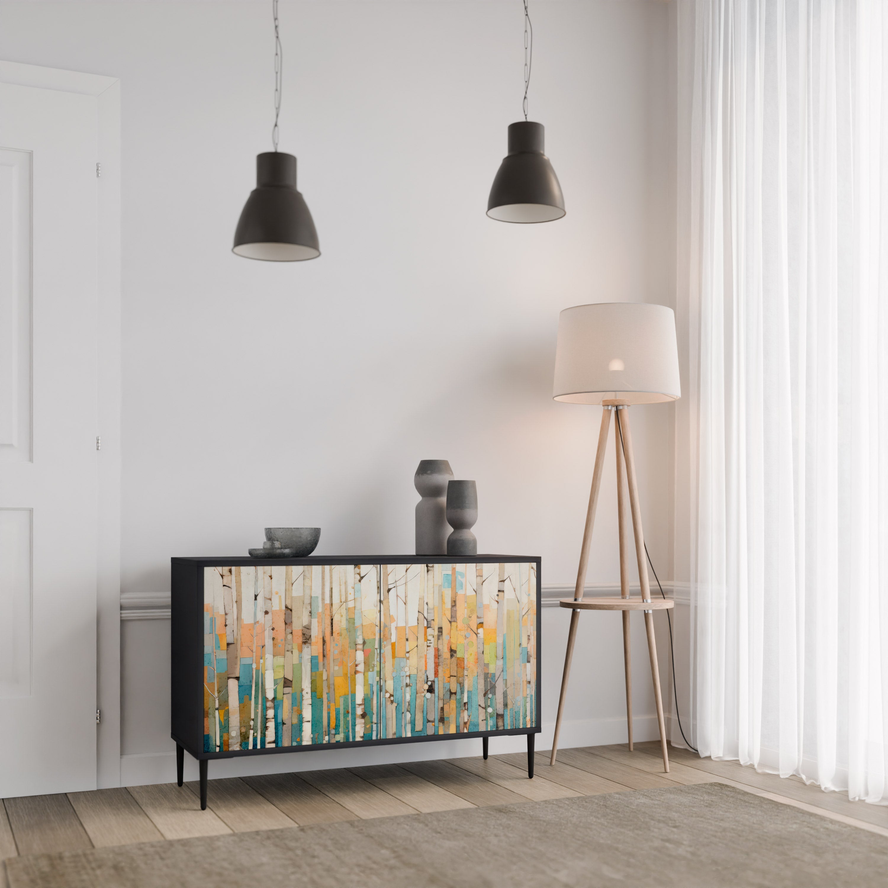 BIRCH KALEIDOSCOPE Sideboard mit 2 Türen in Schwarz