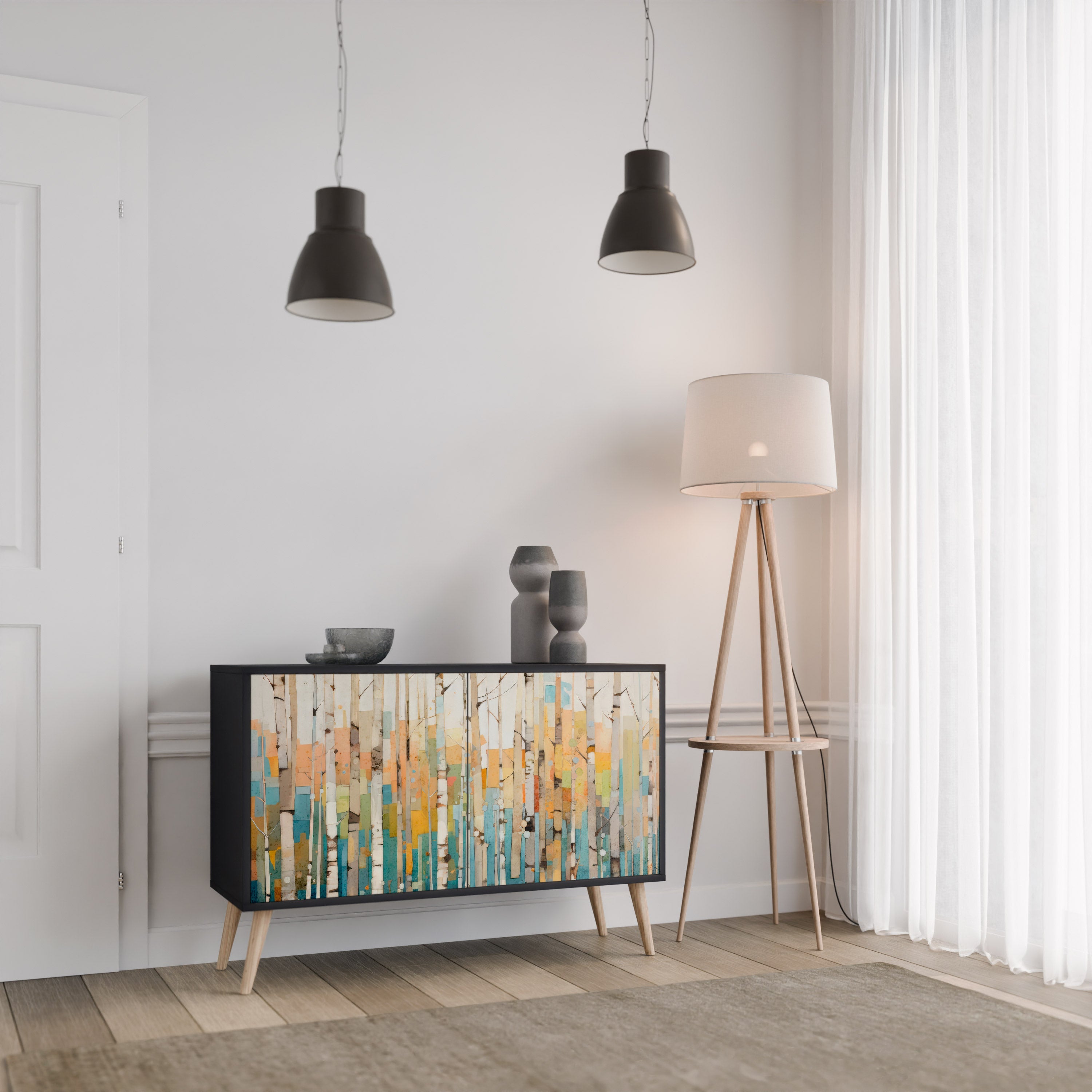 BIRCH KALEIDOSCOPE Sideboard mit 2 Türen in Schwarz