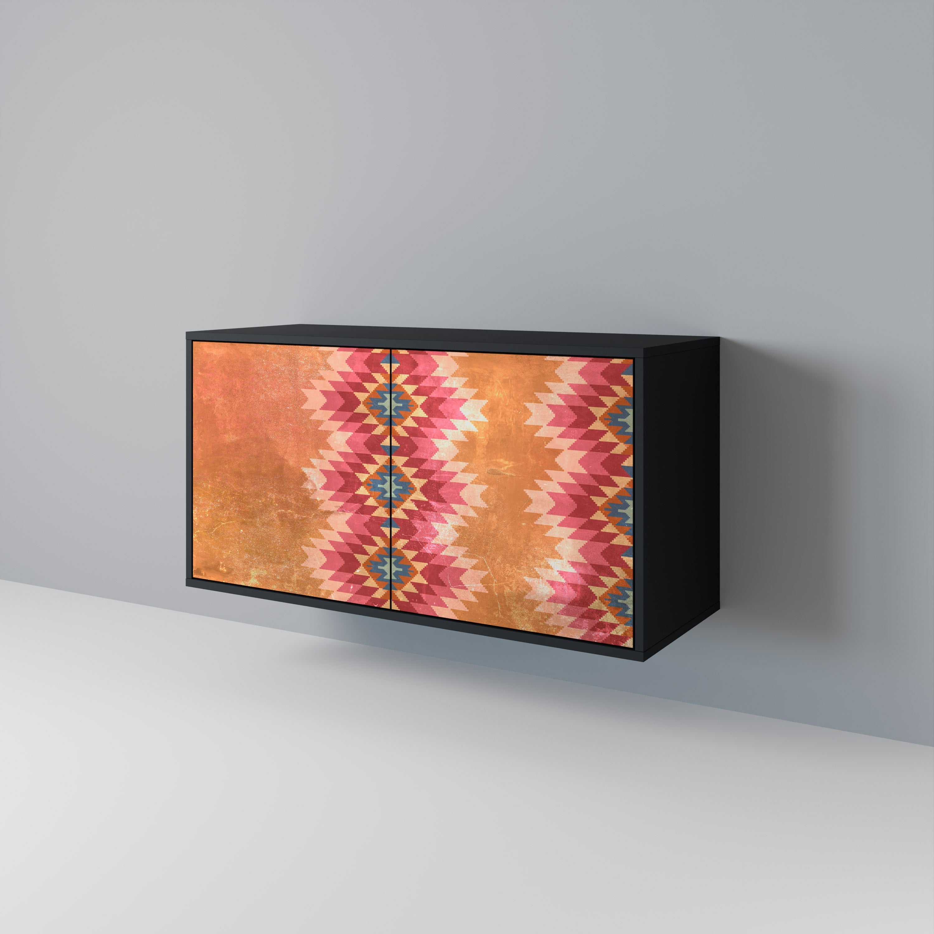 INDIAN FOLK Sideboard mit 2 Türen in Schwarz