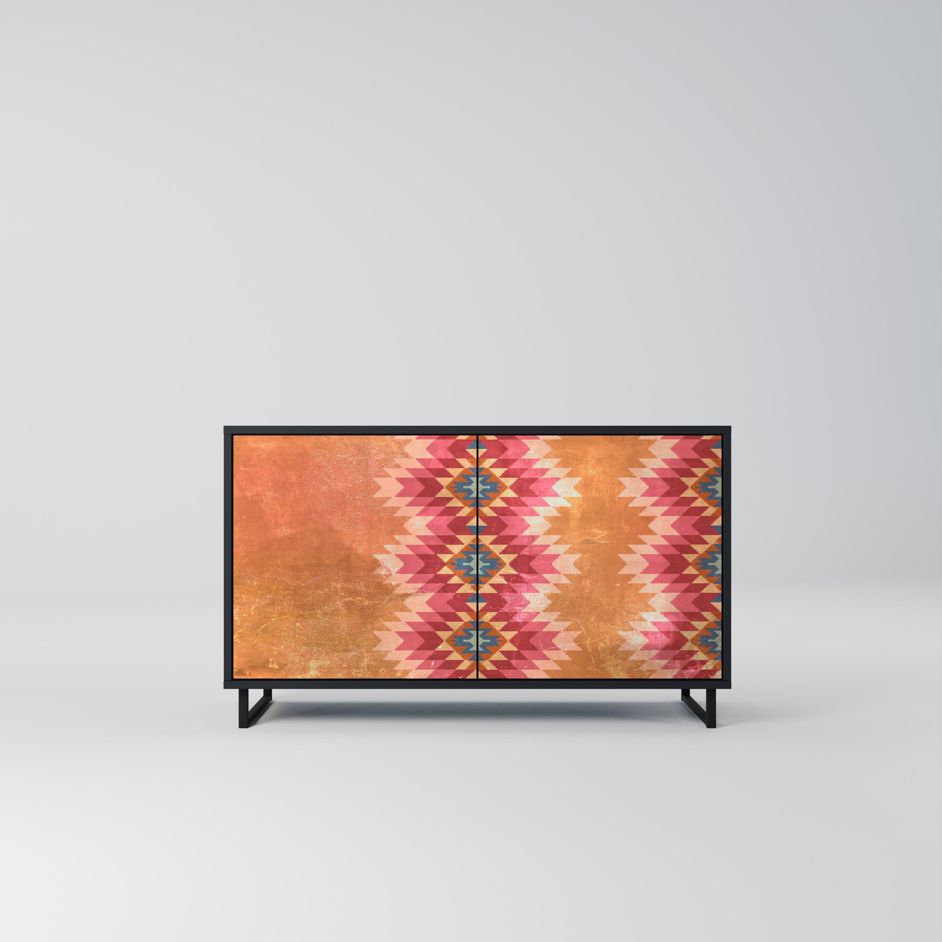 INDIAN FOLK Sideboard mit 2 Türen in Schwarz