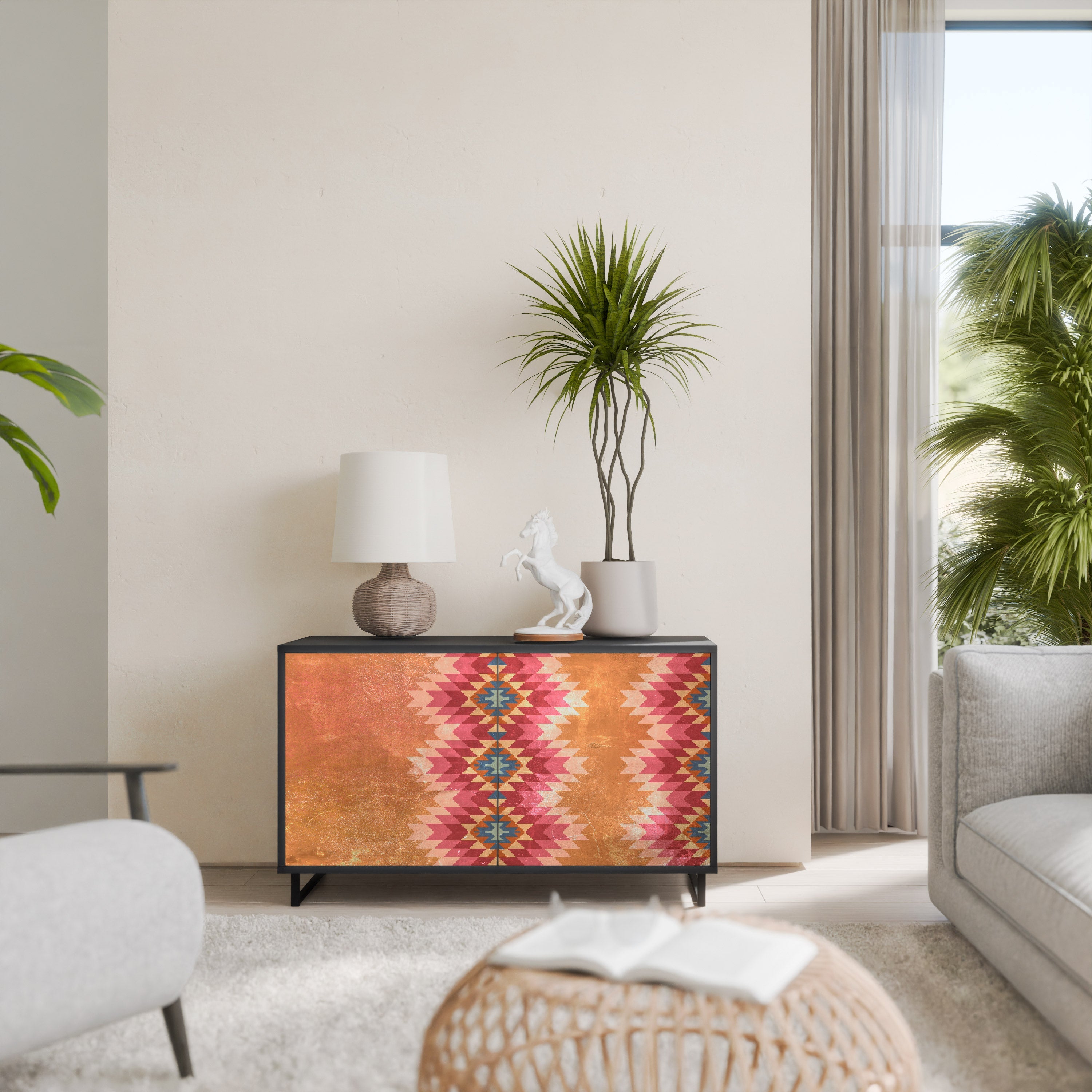 INDIAN FOLK Sideboard mit 2 Türen in Schwarz