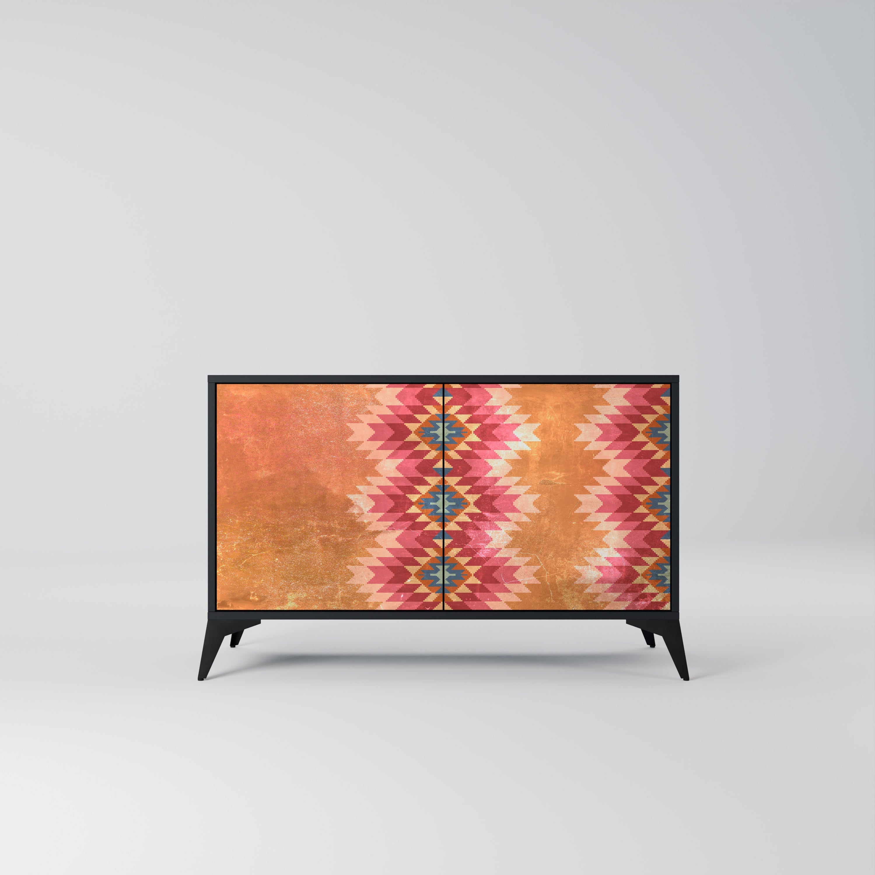 INDIAN FOLK Sideboard mit 2 Türen in Schwarz