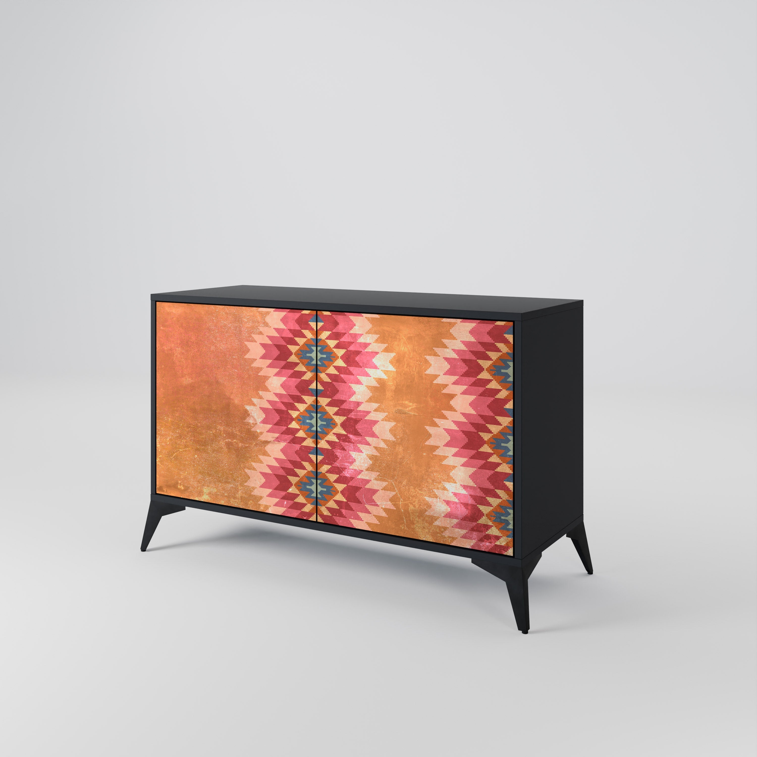 INDIAN FOLK Sideboard mit 2 Türen in Schwarz