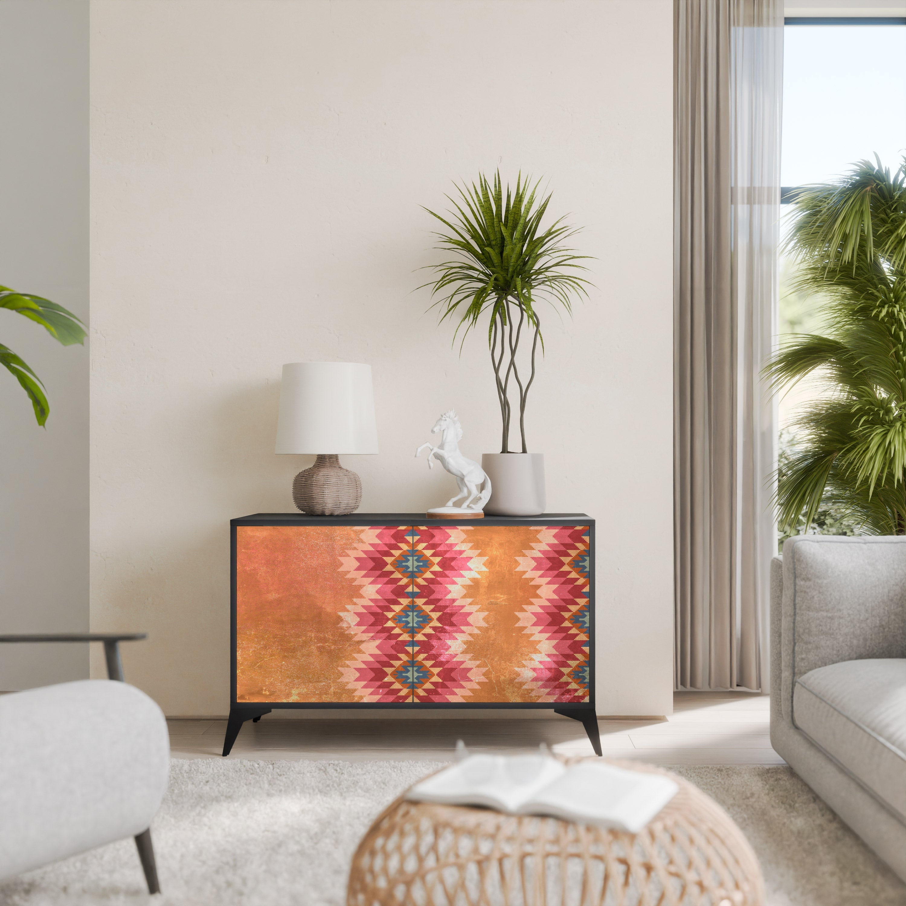 INDIAN FOLK Sideboard mit 2 Türen in Schwarz