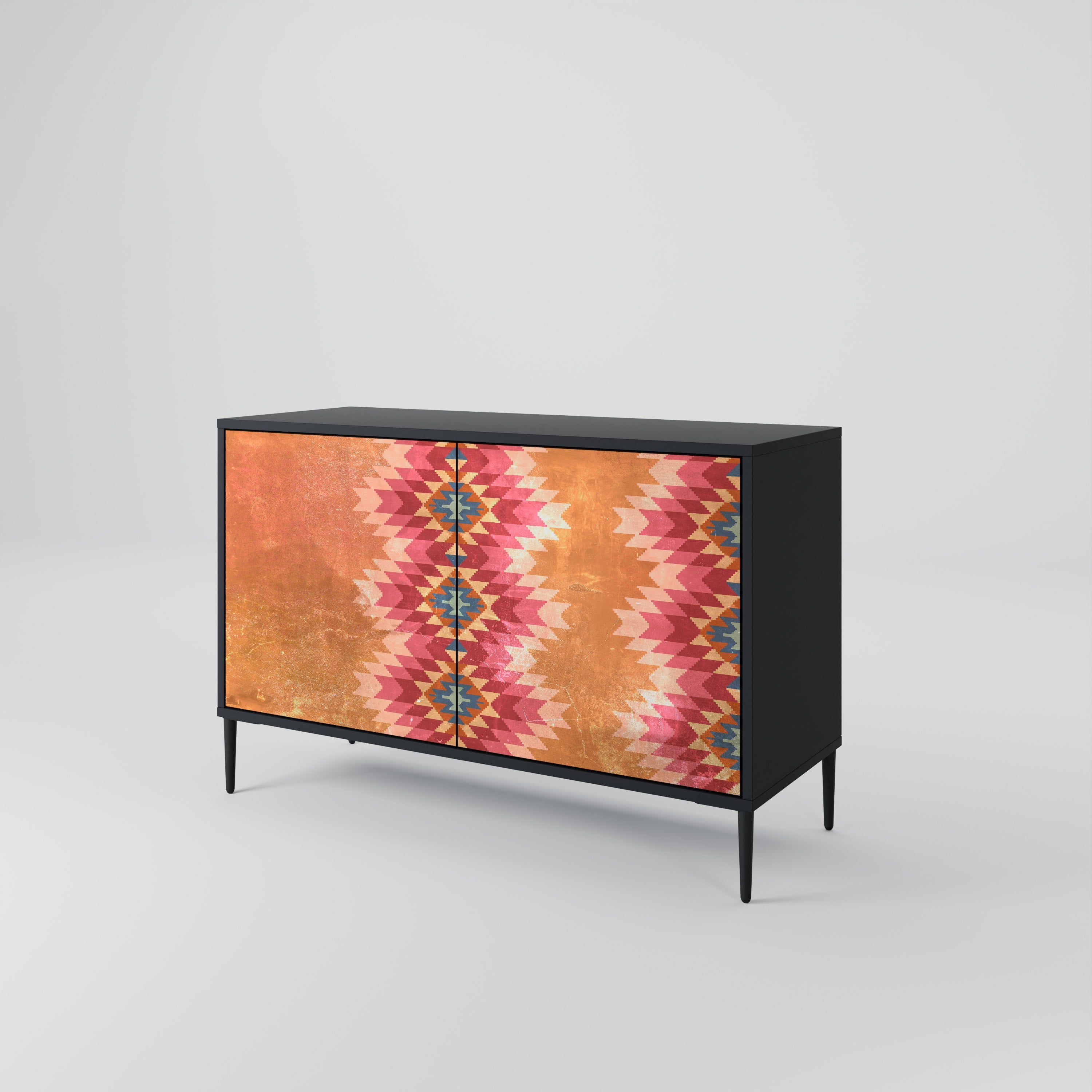 INDIAN FOLK Sideboard mit 2 Türen in Schwarz