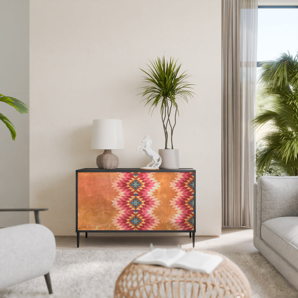 INDIAN FOLK Sideboard mit 2 Türen in Schwarz