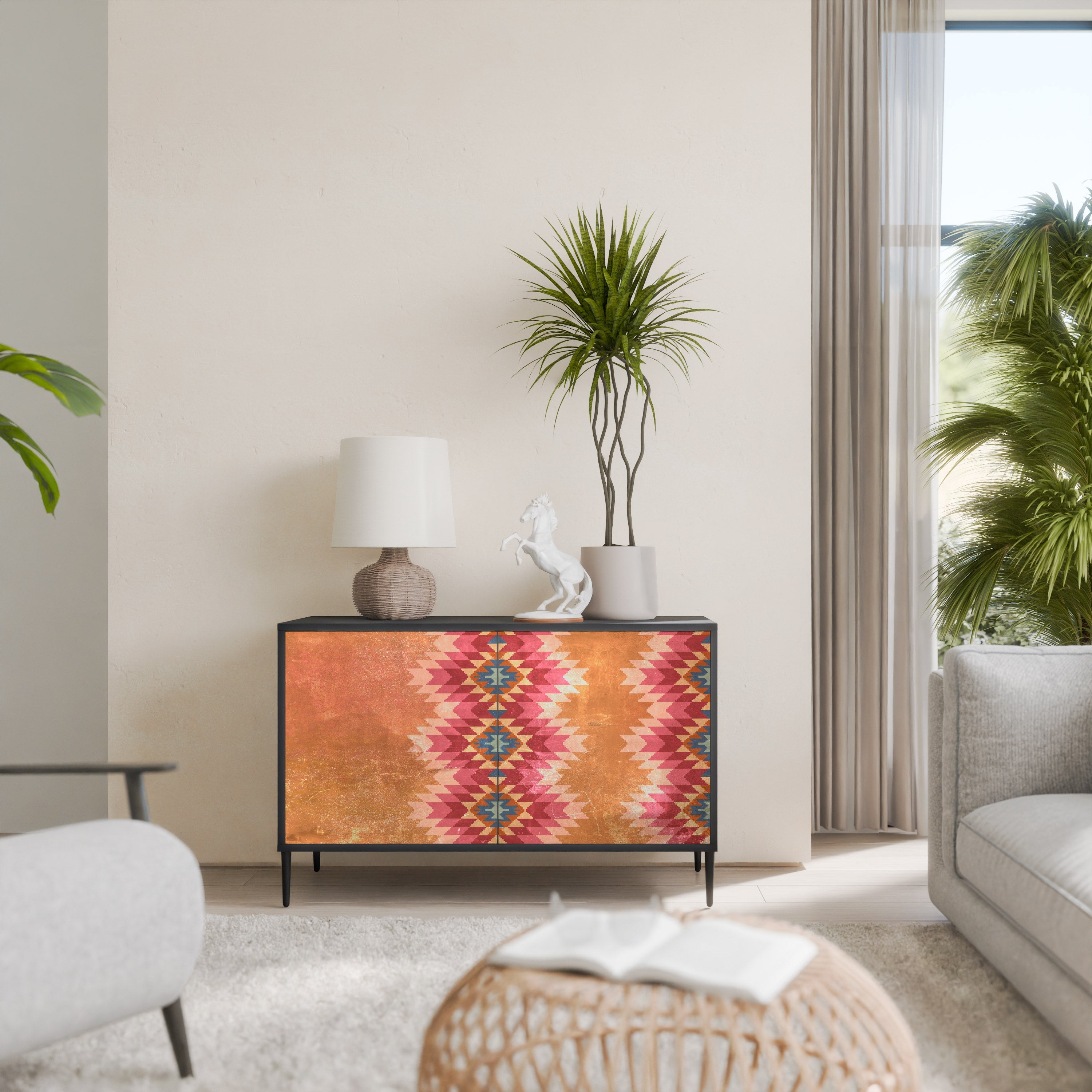 INDIAN FOLK Sideboard mit 2 Türen in Schwarz