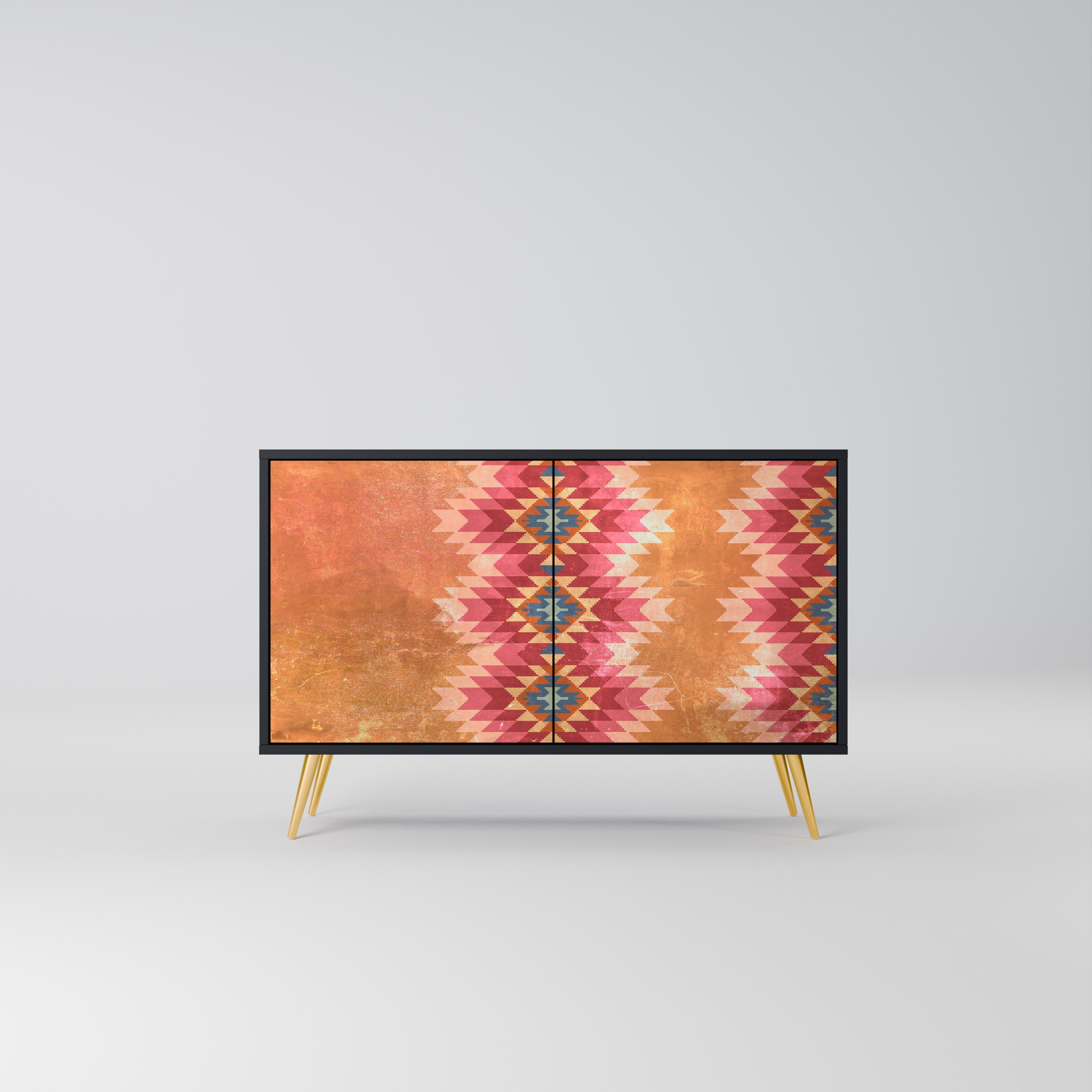 INDIAN FOLK Sideboard mit 2 Türen in Schwarz