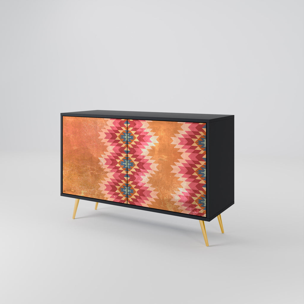 INDIAN FOLK Sideboard mit 2 Türen in Schwarz