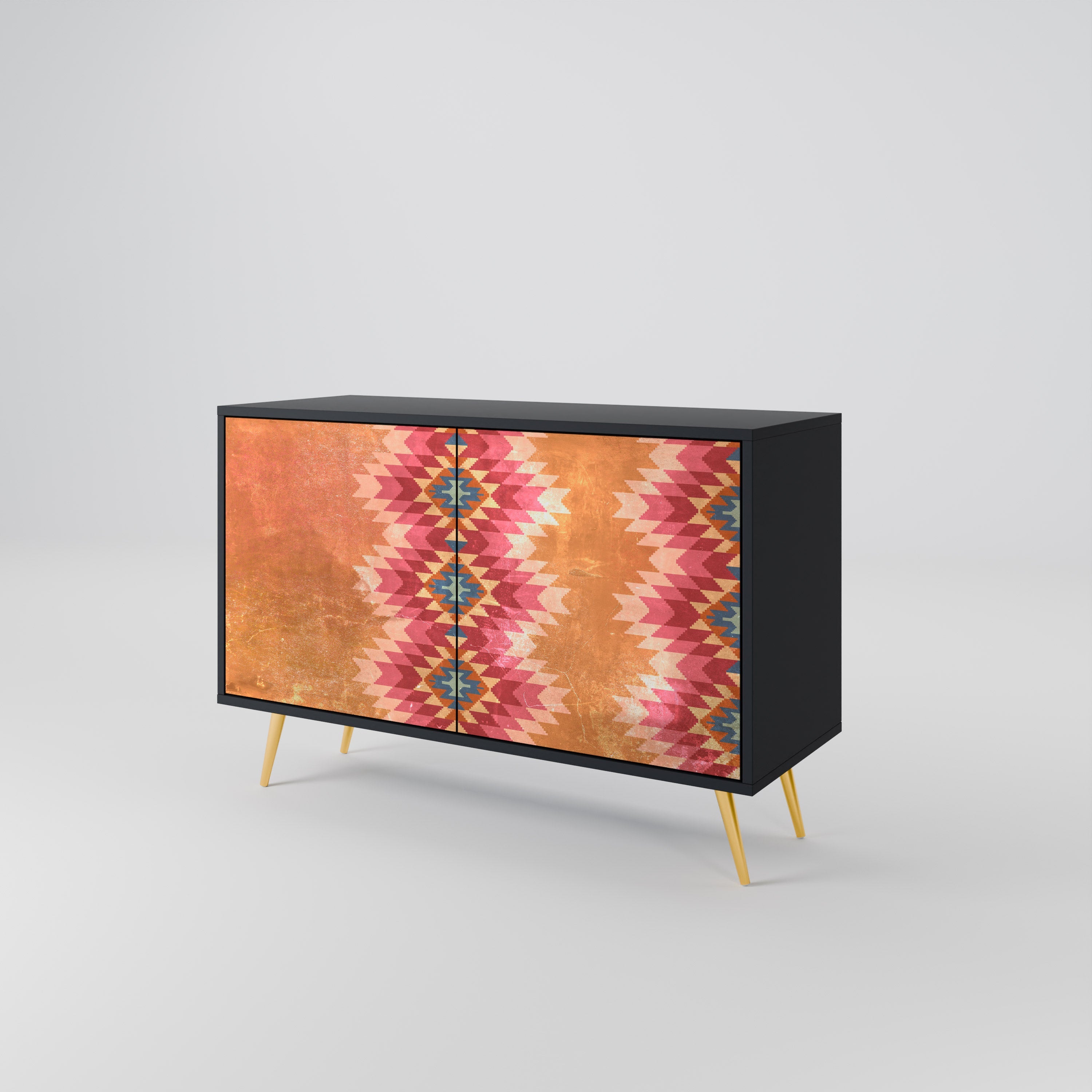 INDIAN FOLK Sideboard mit 2 Türen in Schwarz