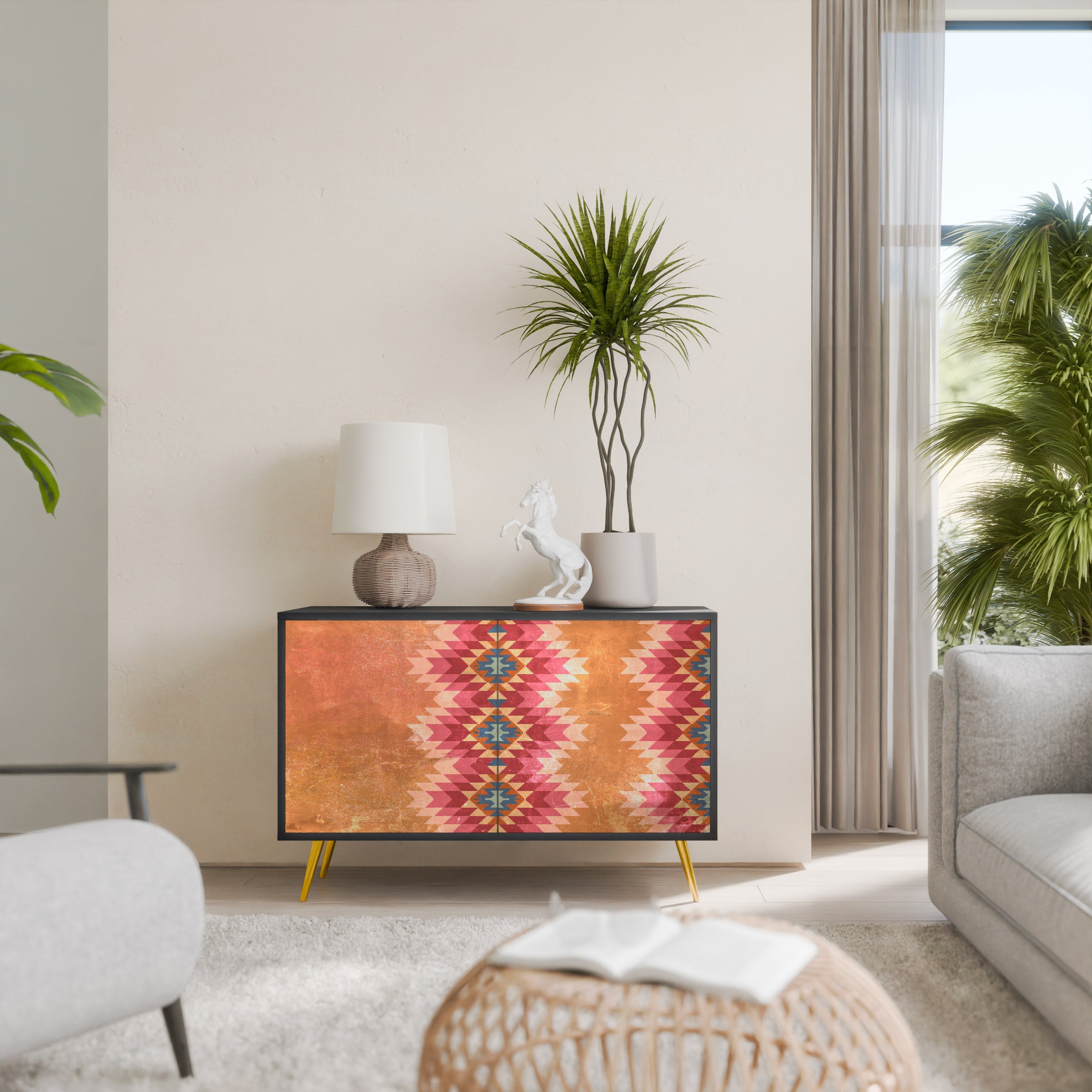 INDIAN FOLK Sideboard mit 2 Türen in Schwarz