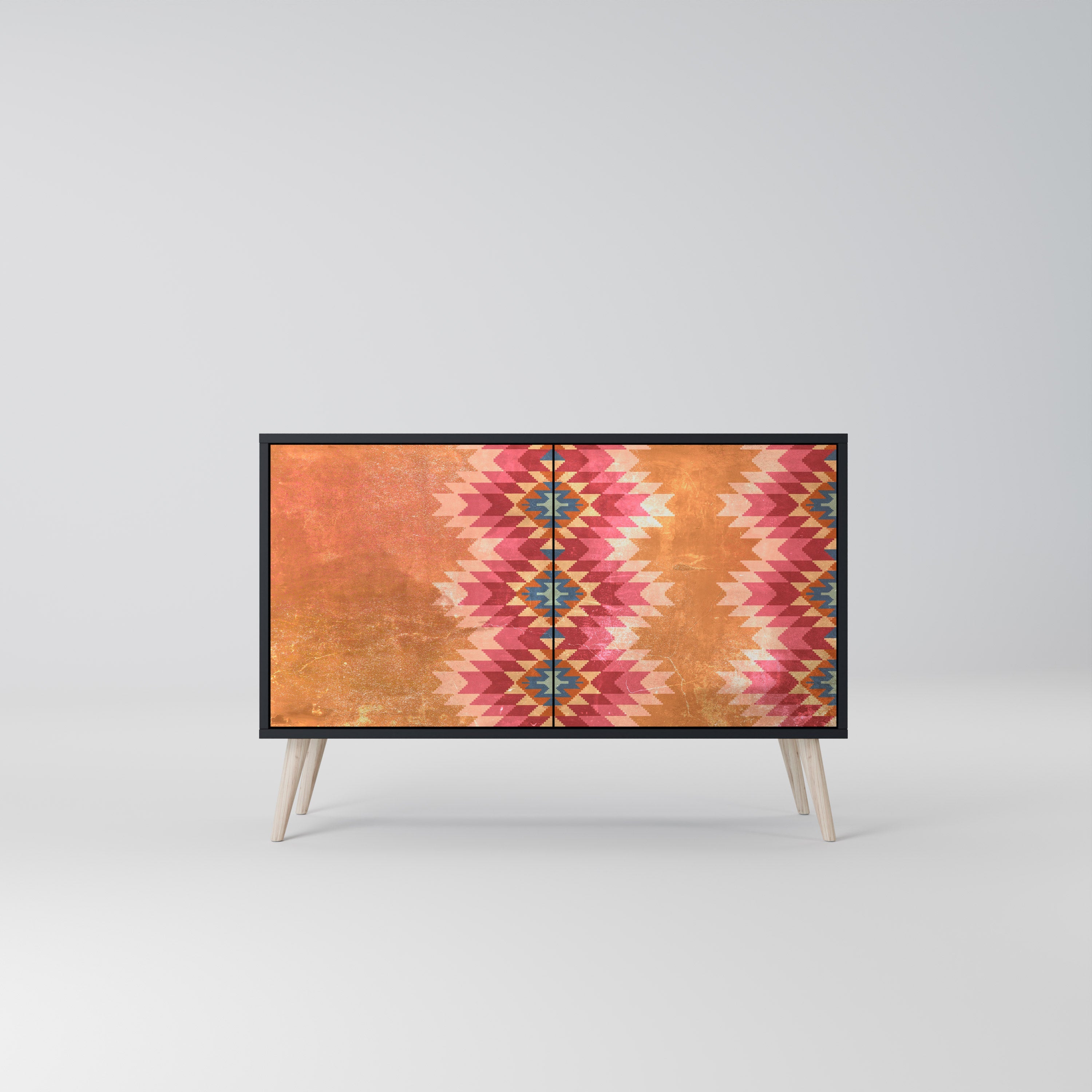 INDIAN FOLK Sideboard mit 2 Türen in Schwarz